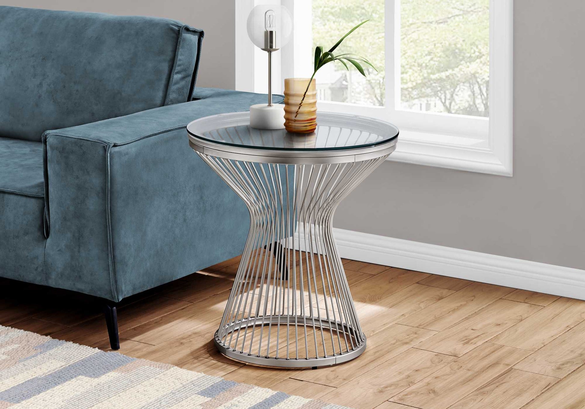 HomeRoots 25" Stainless Steel Accent Table With Tempered Glass Top