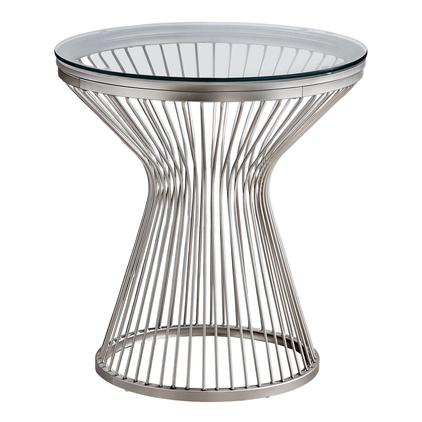 HomeRoots 25" Stainless Steel Accent Table With Tempered Glass Top