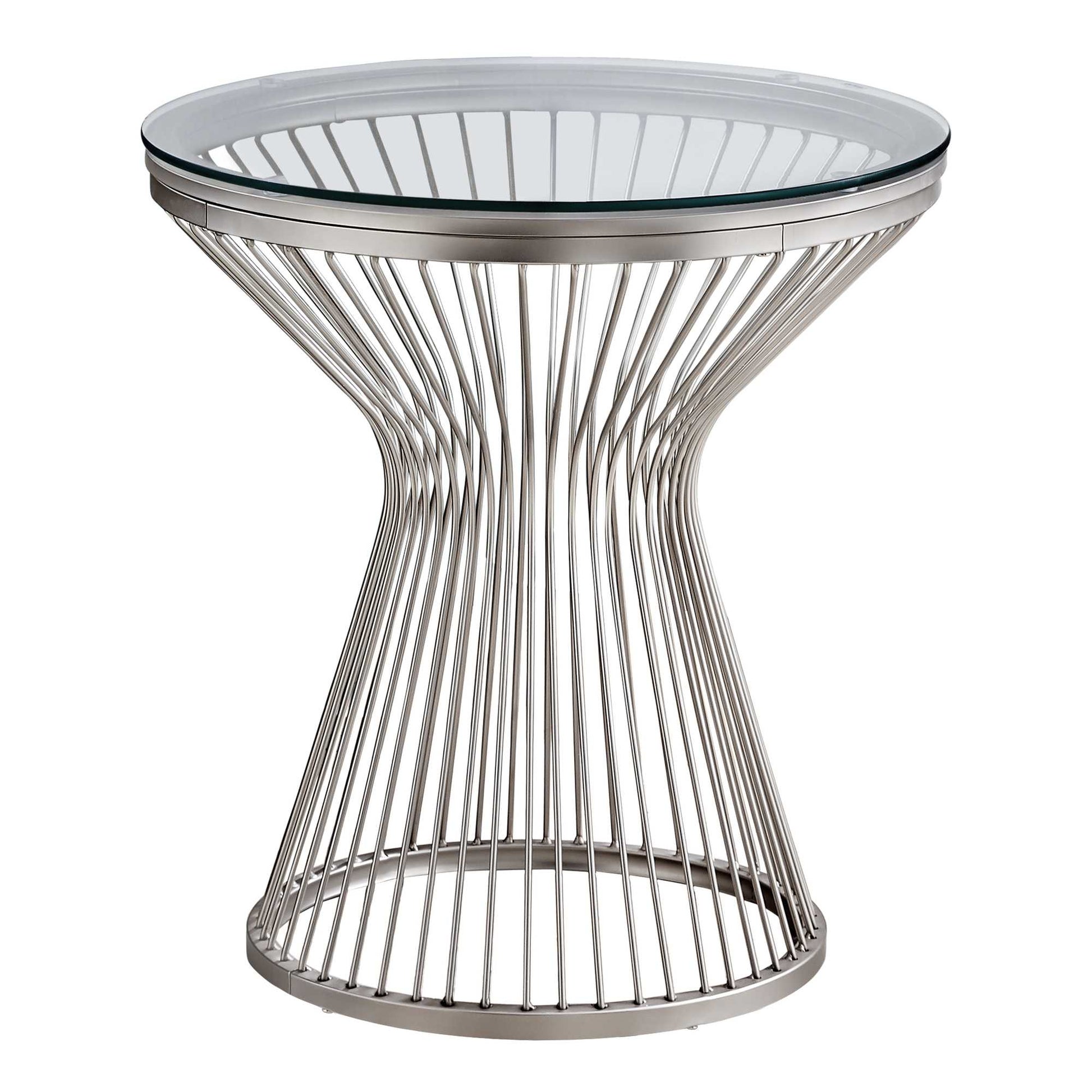 HomeRoots 25" Stainless Steel Accent Table With Tempered Glass Top