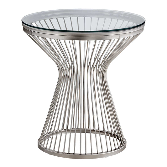 HomeRoots 25" Stainless Steel Accent Table With Tempered Glass Top
