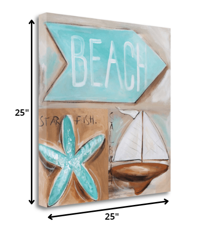 HomeRoots 25" Starfish Sailboat and Beach Sign Giclee Wrap Canvas Wall Art