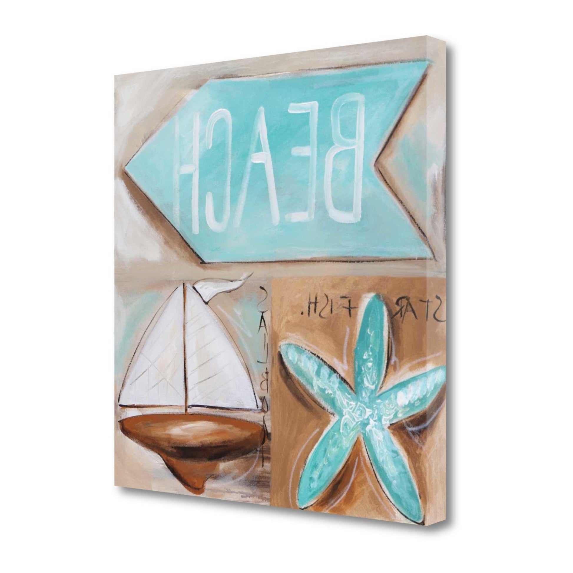 HomeRoots 25" Starfish Sailboat and Beach Sign Giclee Wrap Canvas Wall Art
