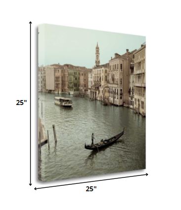 HomeRoots 25" Venetian Grand Canals with GondolaGiclee Wrap Canvas Wall Art.