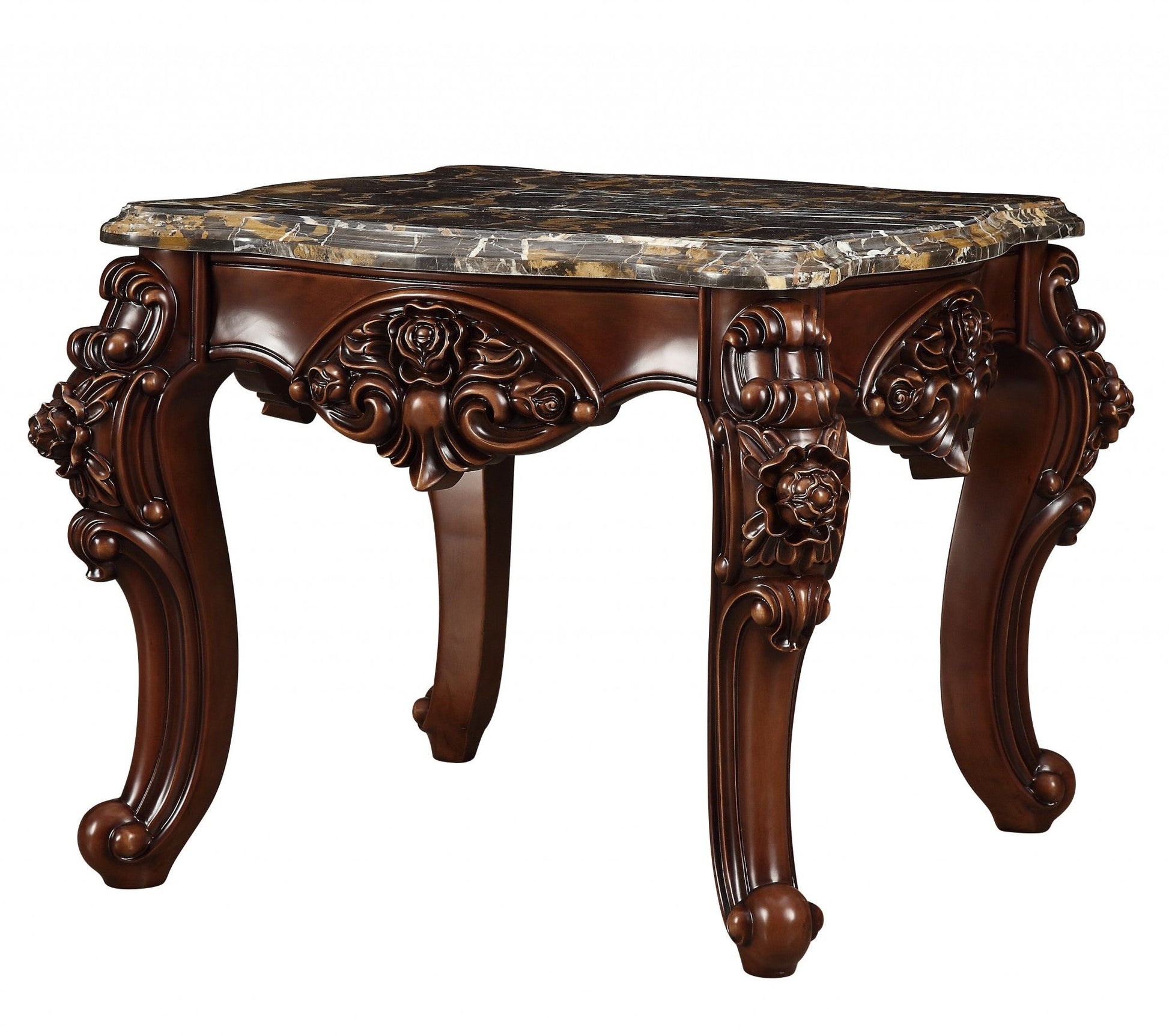 HomeRoots 25" Walnut And Brown Faux Marble Mirrored End Table