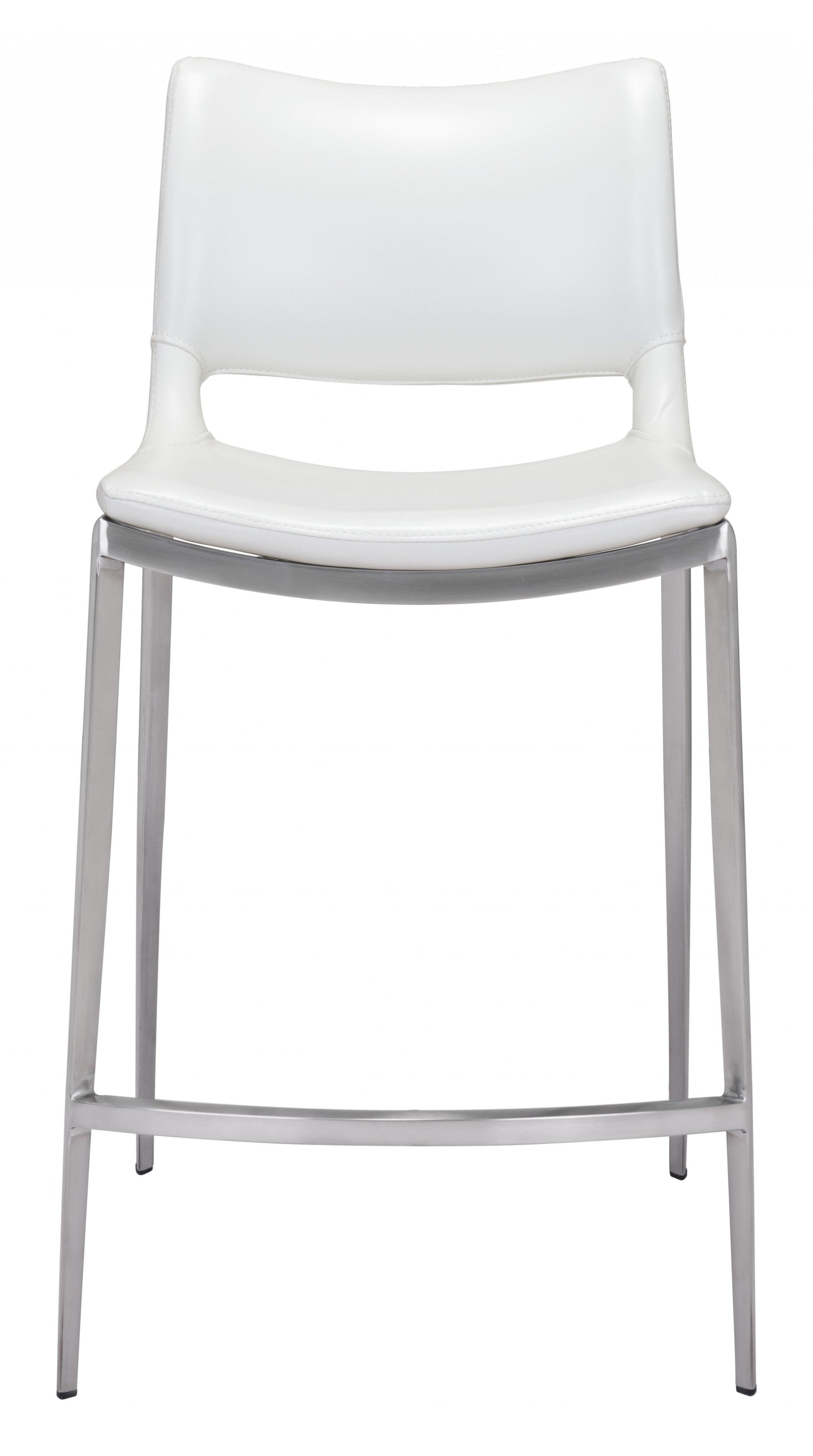 HomeRoots 25" White And Silver Steel Low Back Counter Height Bar Chairs in Set of Two