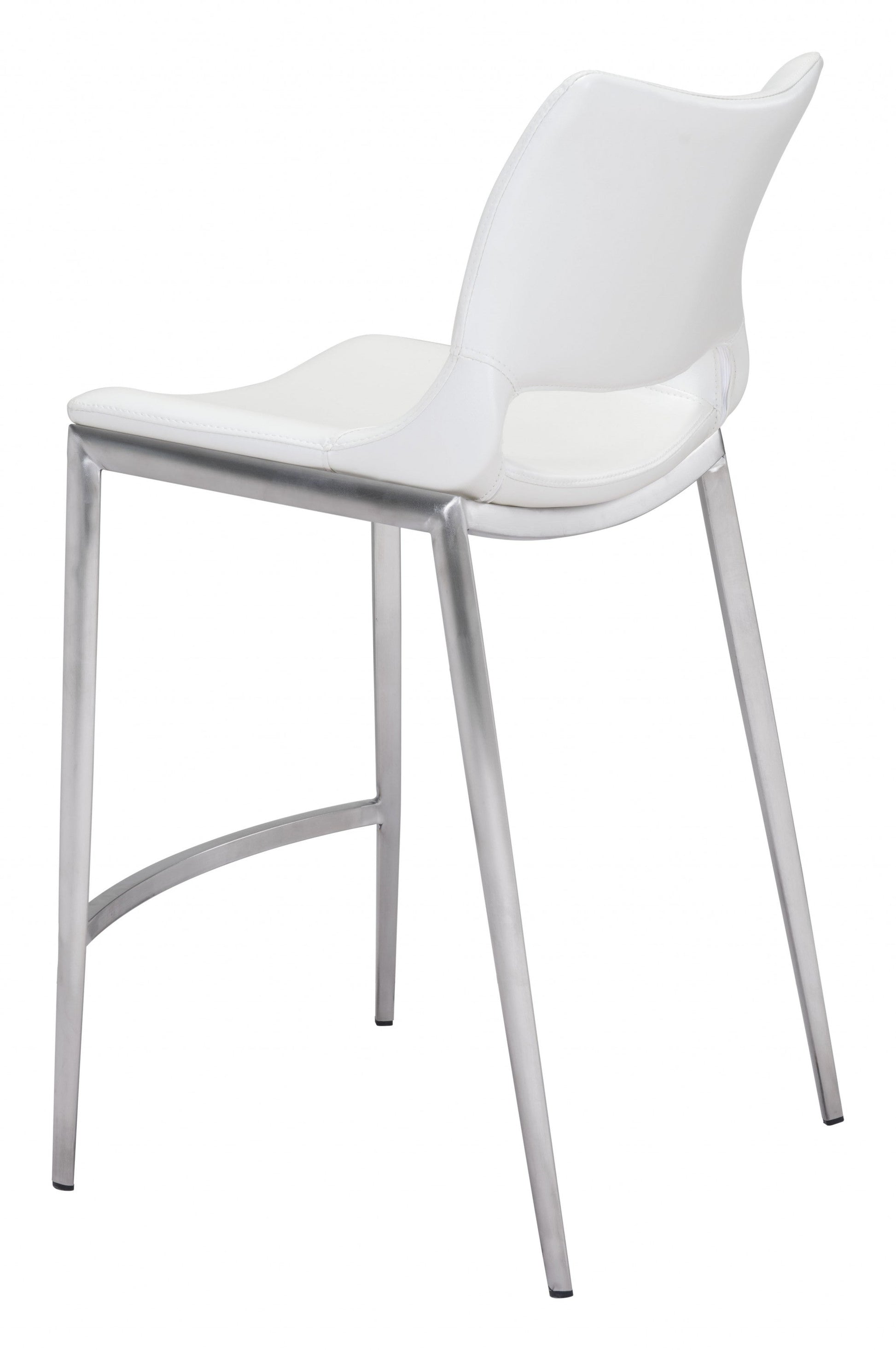 HomeRoots 25" White And Silver Steel Low Back Counter Height Bar Chairs in Set of Two