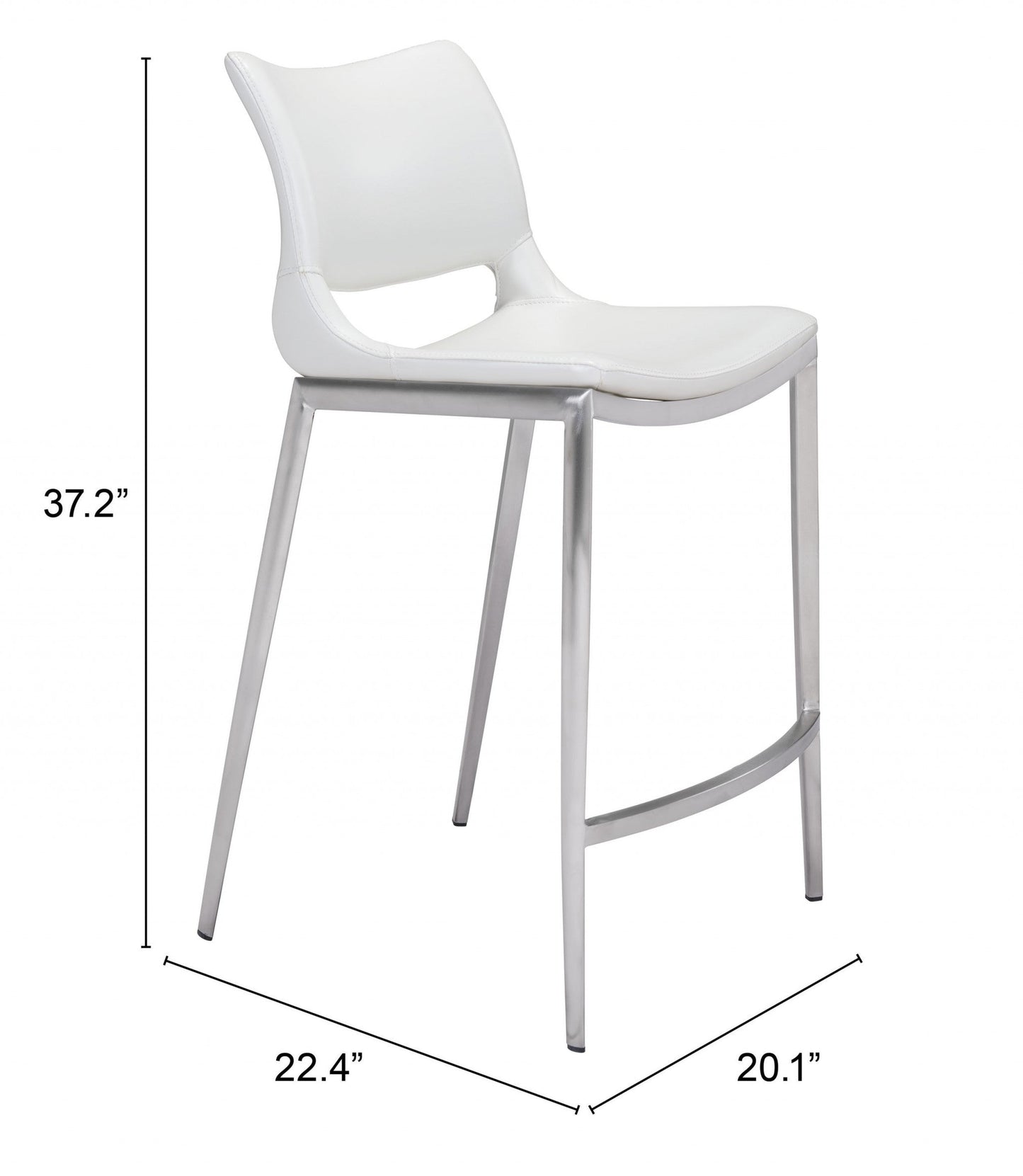 HomeRoots 25" White And Silver Steel Low Back Counter Height Bar Chairs in Set of Two