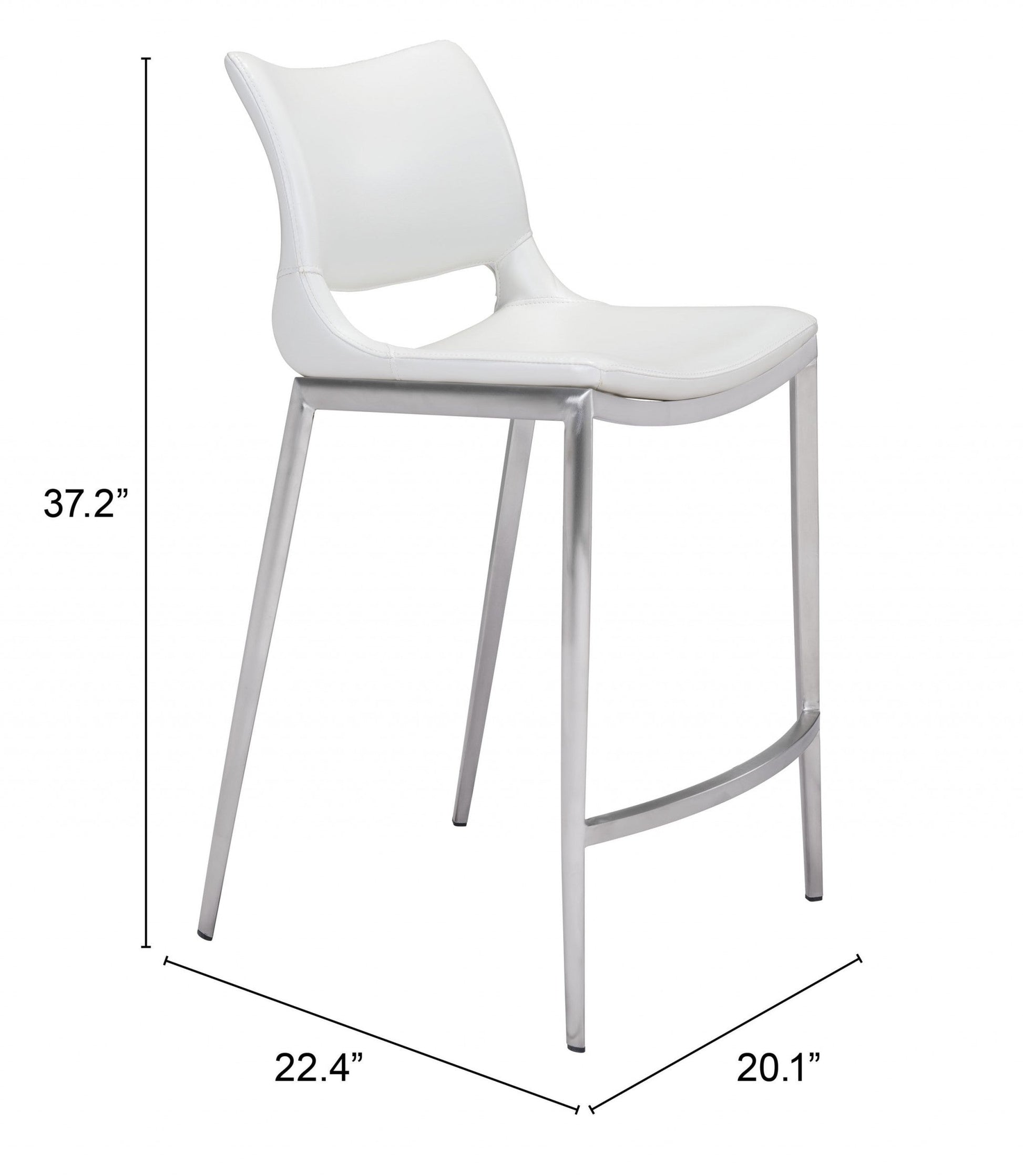 HomeRoots 25" White And Silver Steel Low Back Counter Height Bar Chairs in Set of Two