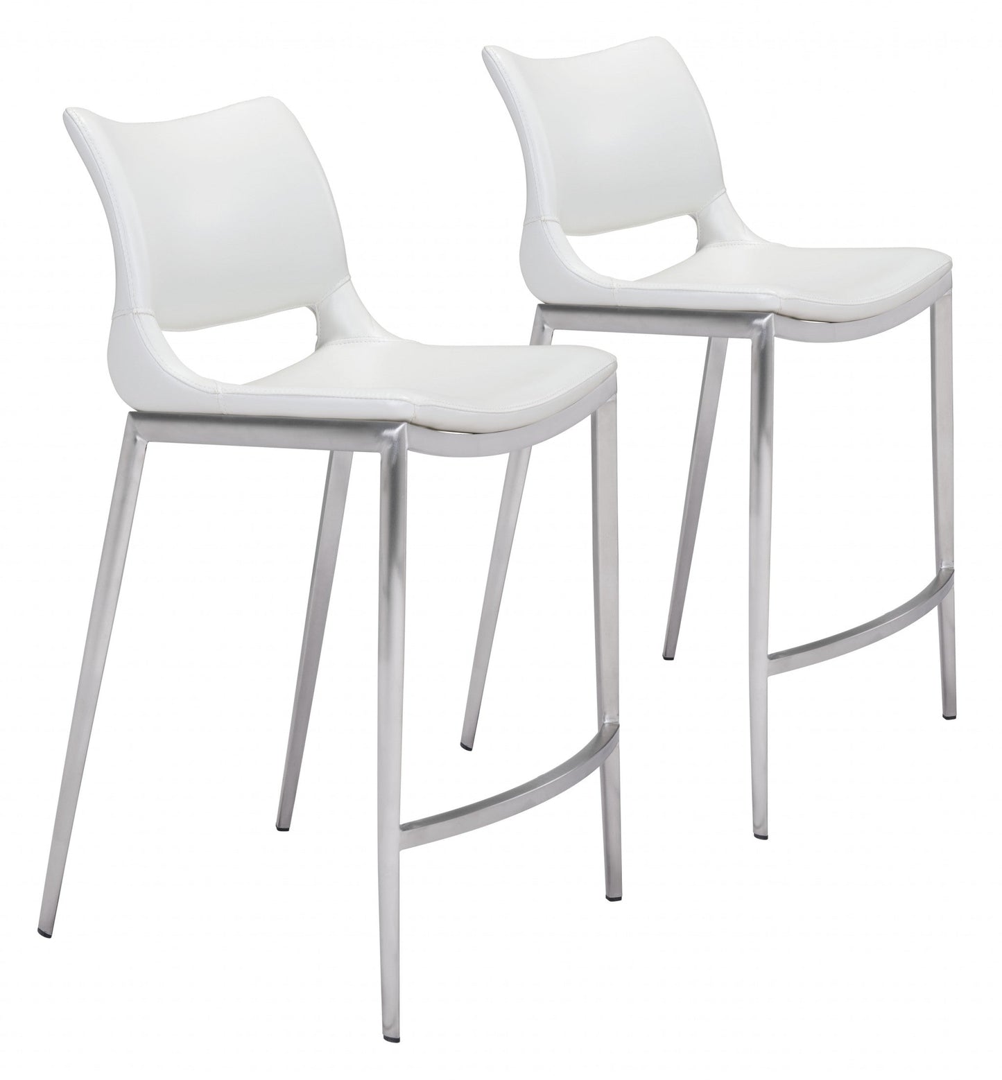 HomeRoots 25" White And Silver Steel Low Back Counter Height Bar Chairs in Set of Two