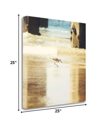HomeRoots 25" Willet Walking Towards the Beach Giclee Wrap Canvas Wall Art