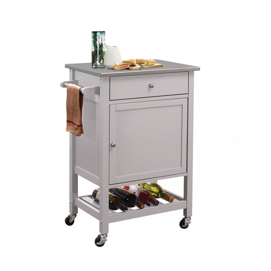 HomeRoots 25" x 17" x 34" Stainless Steel And Gray Kitchen Cart