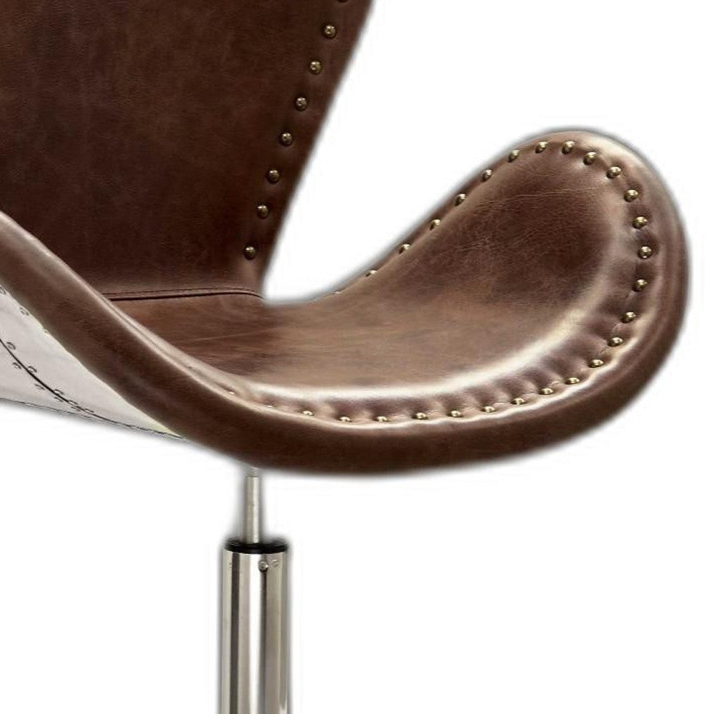 HomeRoots 25" x 24" x 33" Leather Accent Chair in Retro Brown Finish
