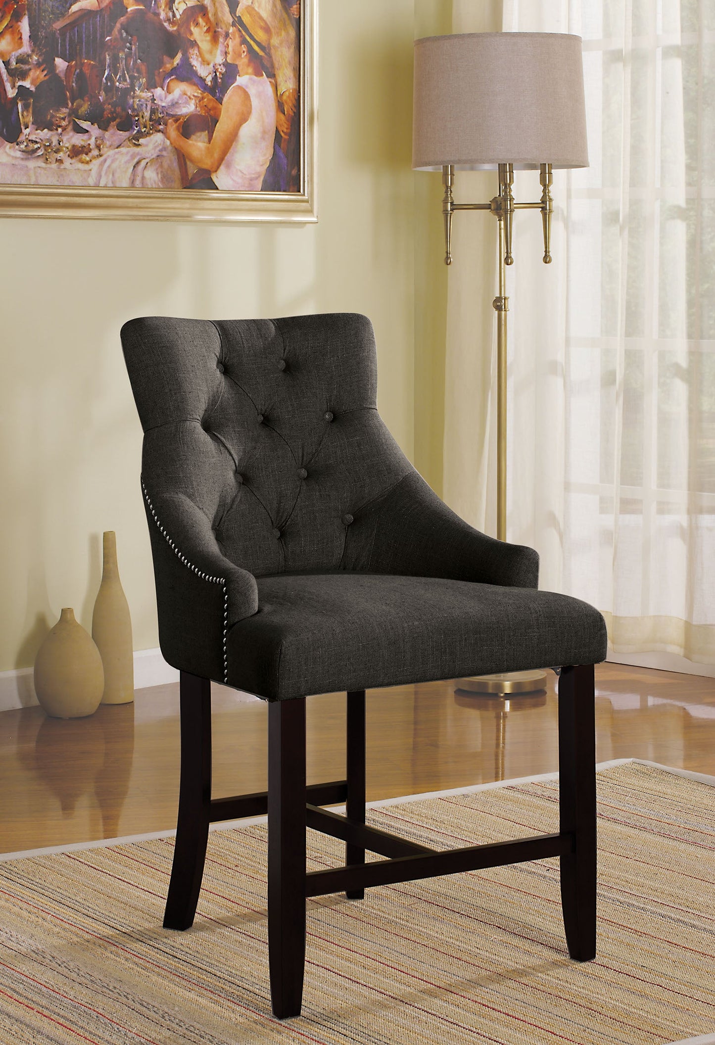 HomeRoots 25' x 27' x 41' 2-Piece Gray Fabric And Walnut Counter Height Chair