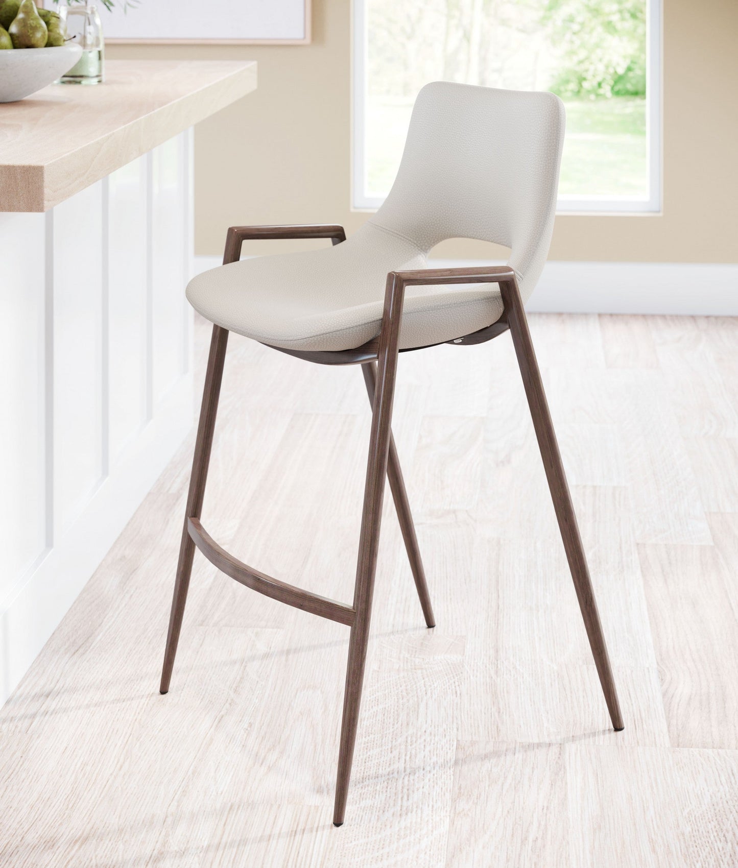 HomeRoots 26" Beige And Brown Steel Low Back Counter Height Bar Chairs in Set of Two