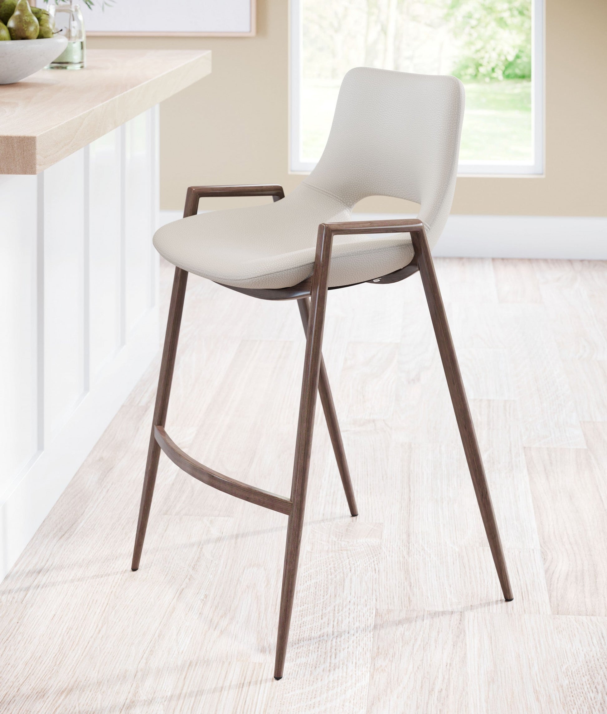 HomeRoots 26" Beige And Brown Steel Low Back Counter Height Bar Chairs in Set of Two