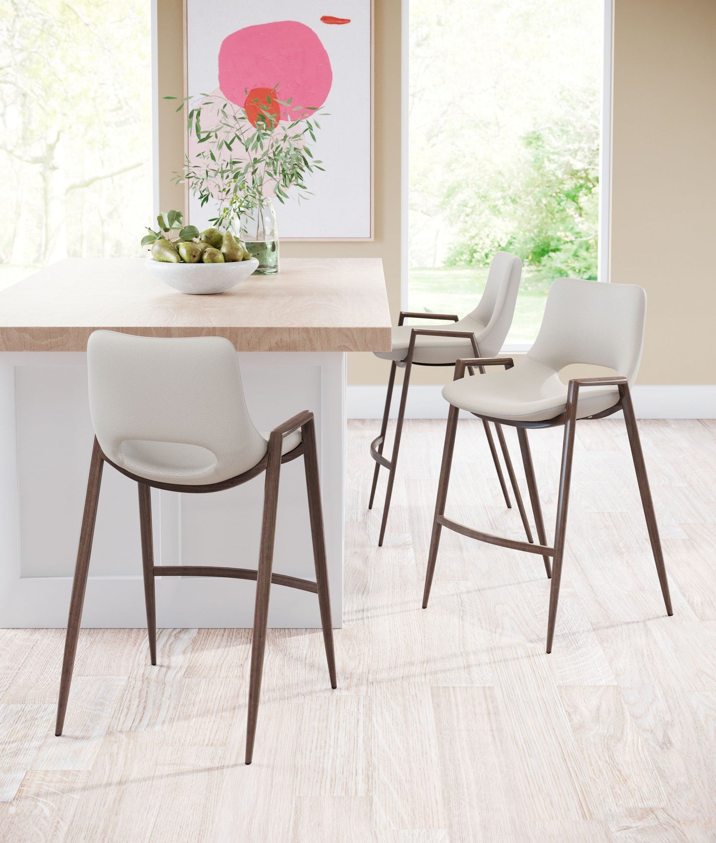 HomeRoots 26" Beige And Brown Steel Low Back Counter Height Bar Chairs in Set of Two