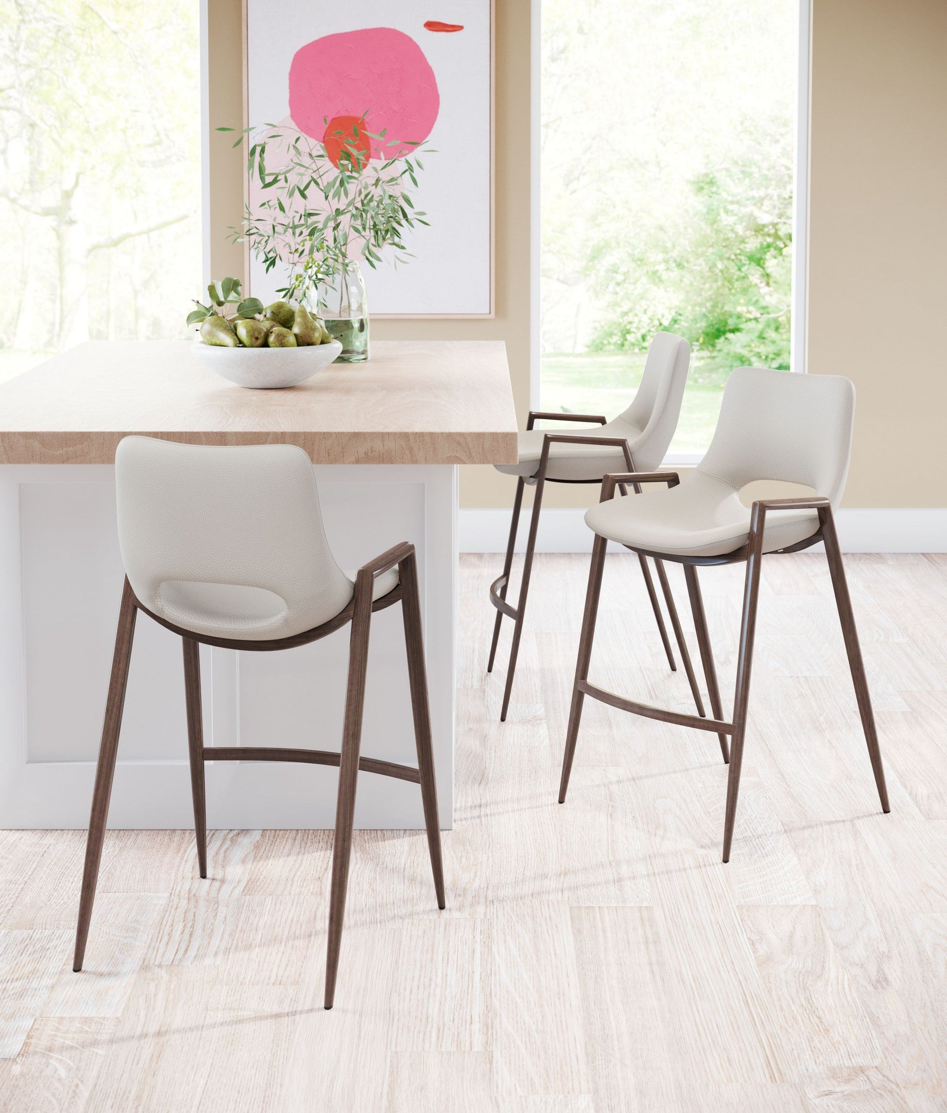 HomeRoots 26" Beige And Brown Steel Low Back Counter Height Bar Chairs in Set of Two