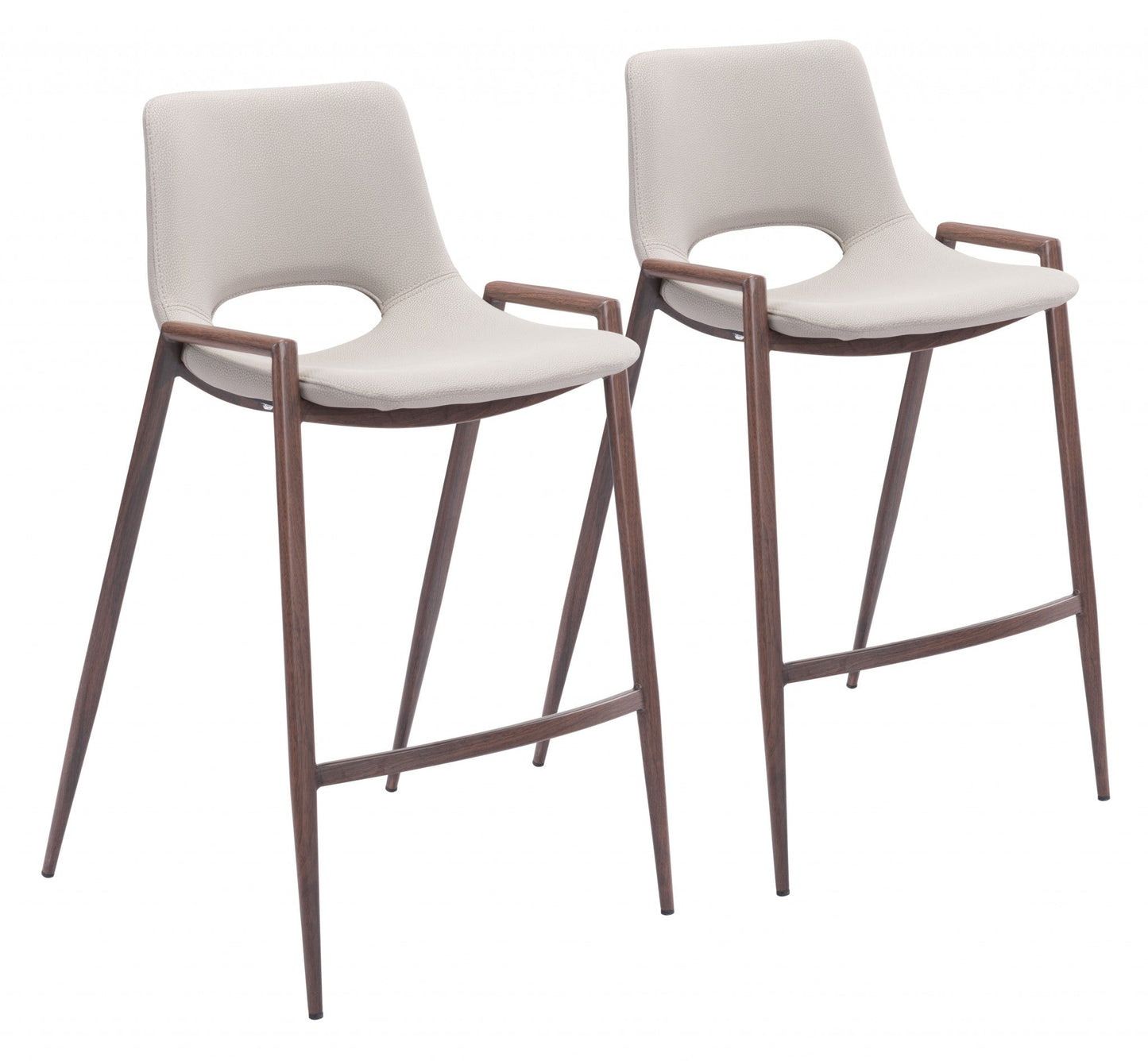 HomeRoots 26" Beige And Brown Steel Low Back Counter Height Bar Chairs in Set of Two