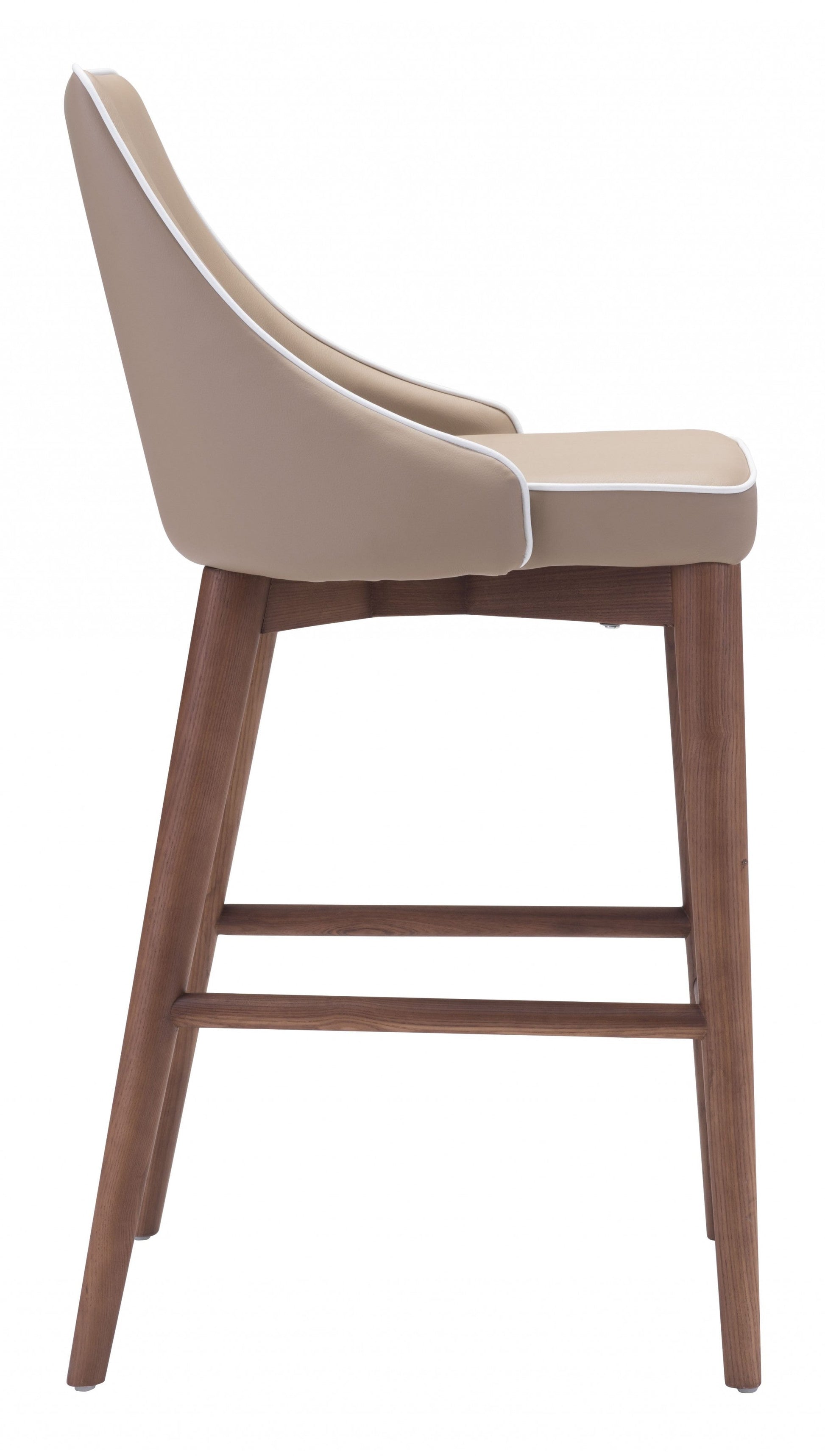 HomeRoots 26" Beige Low Back Counter Height Bar Chair With Brown Solid Wood Base