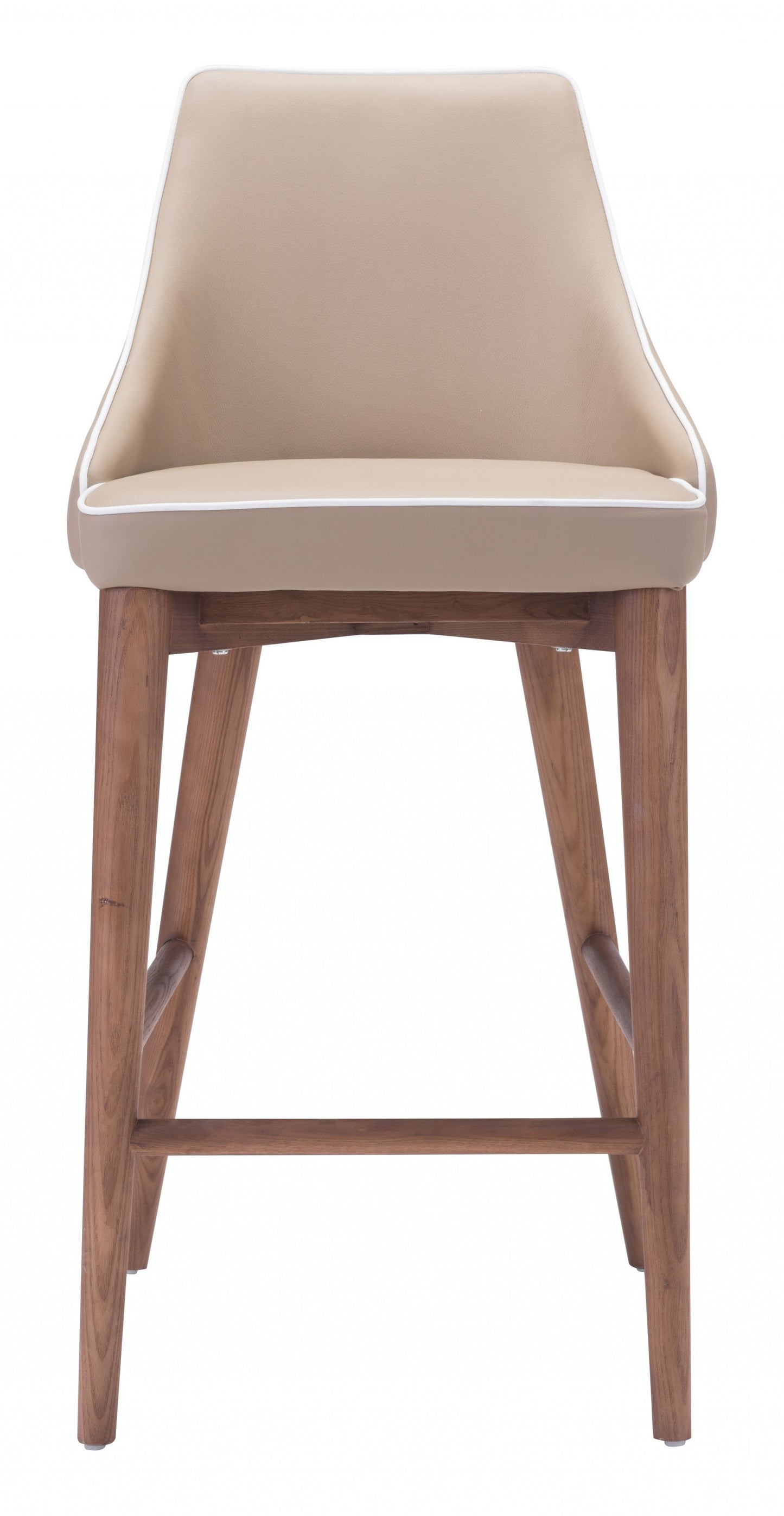 HomeRoots 26" Beige Low Back Counter Height Bar Chair With Brown Solid Wood Base