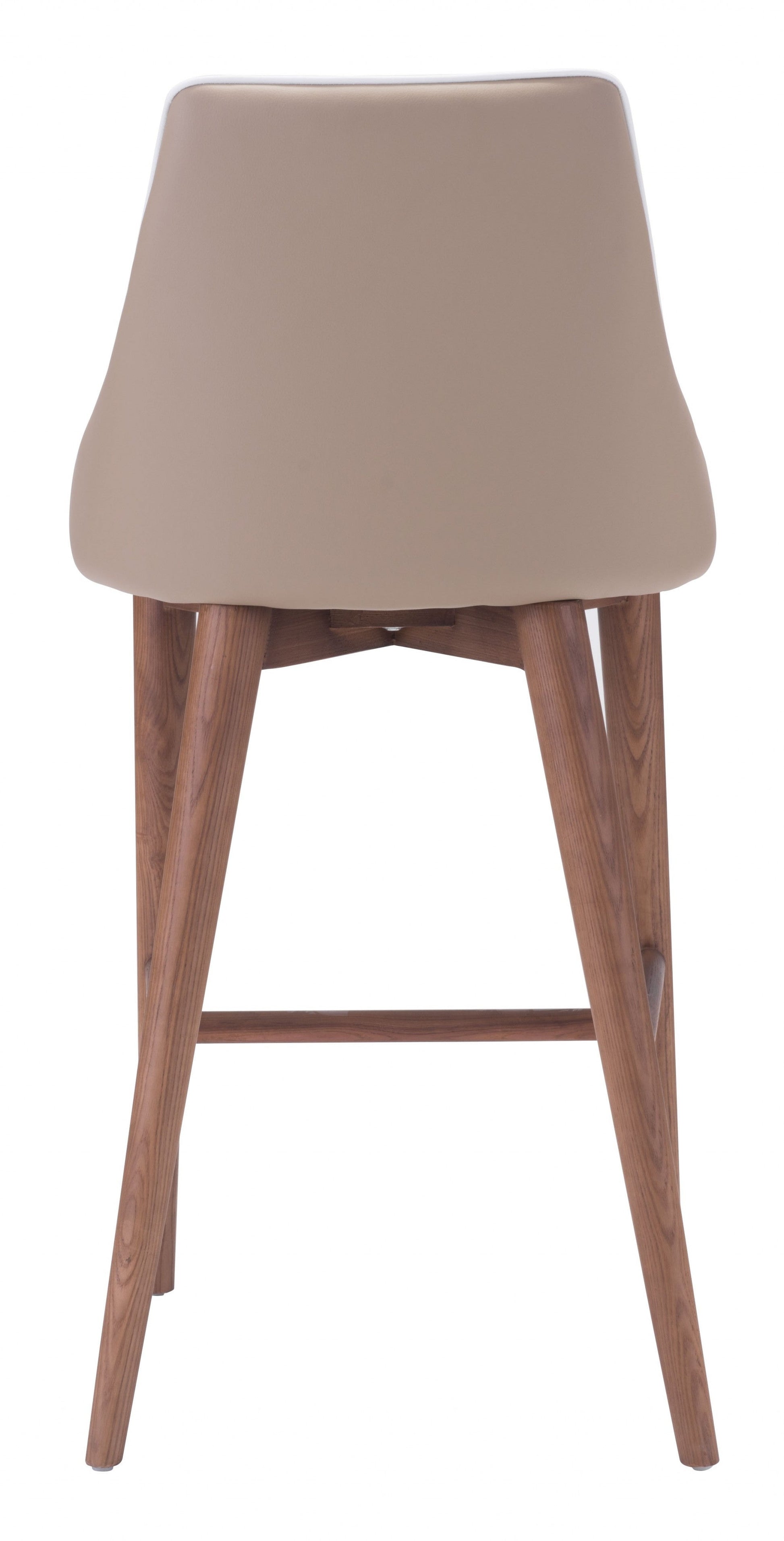 HomeRoots 26" Beige Low Back Counter Height Bar Chair With Brown Solid Wood Base