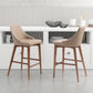 HomeRoots 26" Beige Low Back Counter Height Bar Chair With Brown Solid Wood Base