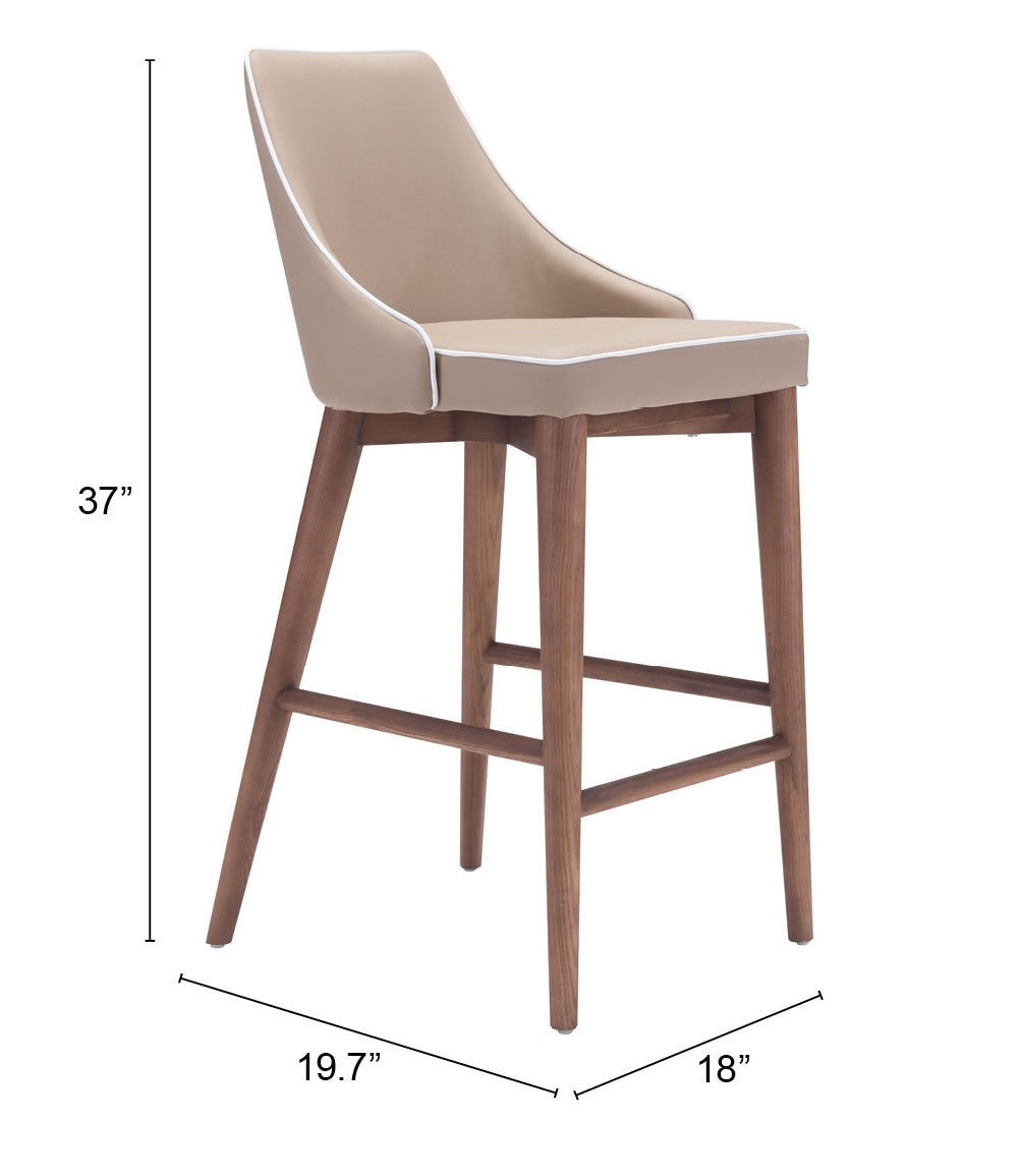 HomeRoots 26" Beige Low Back Counter Height Bar Chair With Brown Solid Wood Base