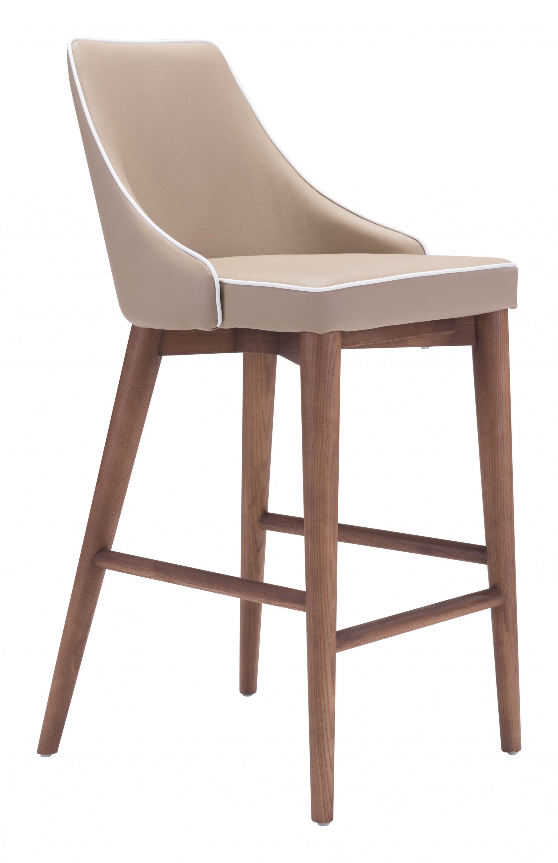 HomeRoots 26" Beige Low Back Counter Height Bar Chair With Brown Solid Wood Base