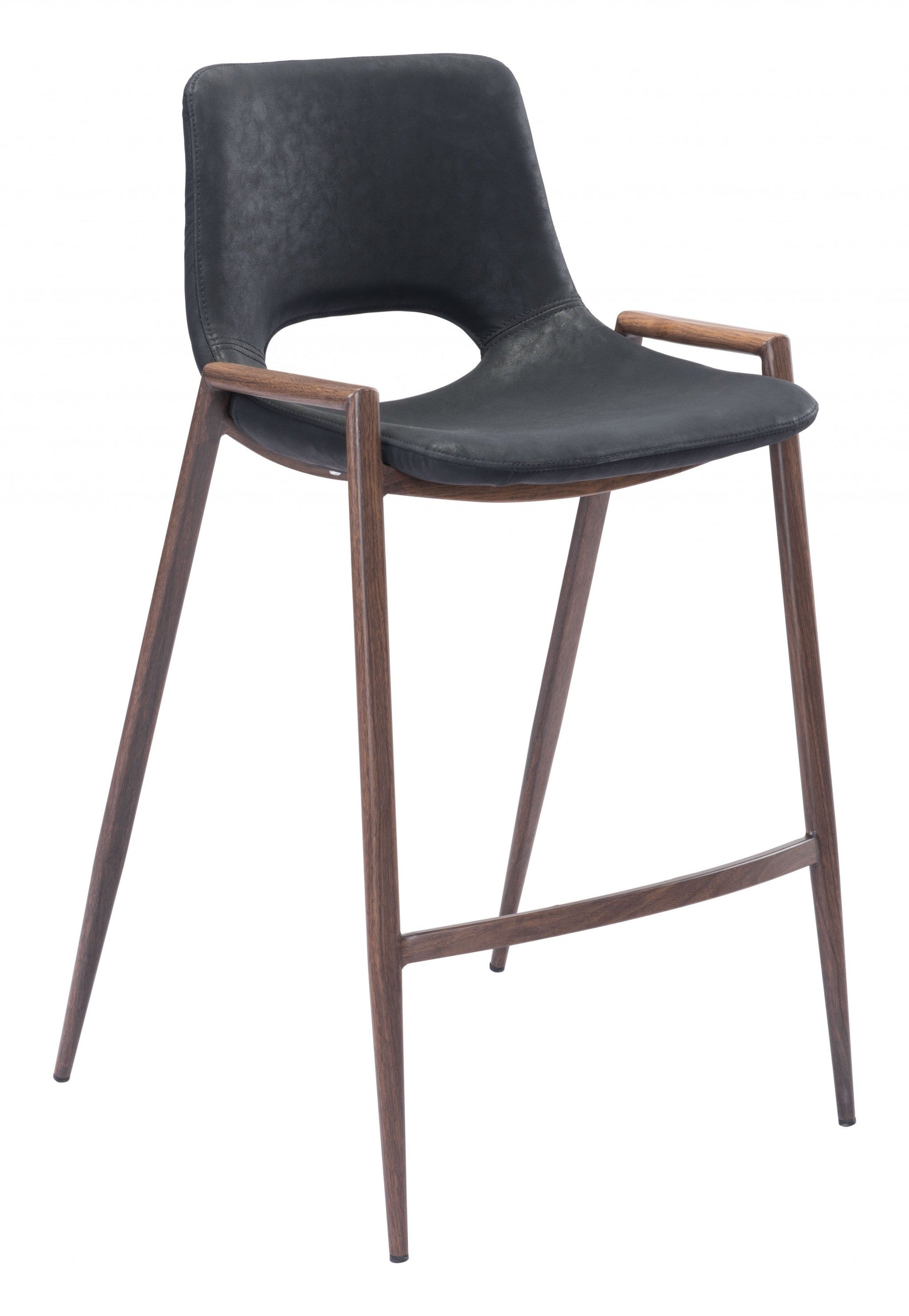HomeRoots 26" Black And Brown Steel Low Back Counter Height Bar Chairs in Set of Two