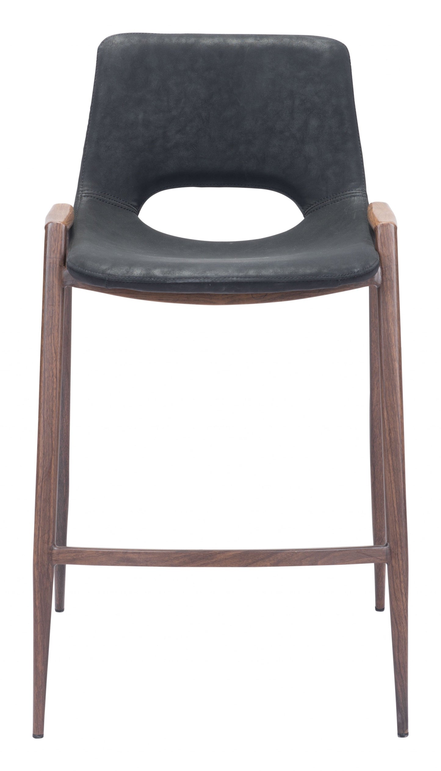 HomeRoots 26" Black And Brown Steel Low Back Counter Height Bar Chairs in Set of Two