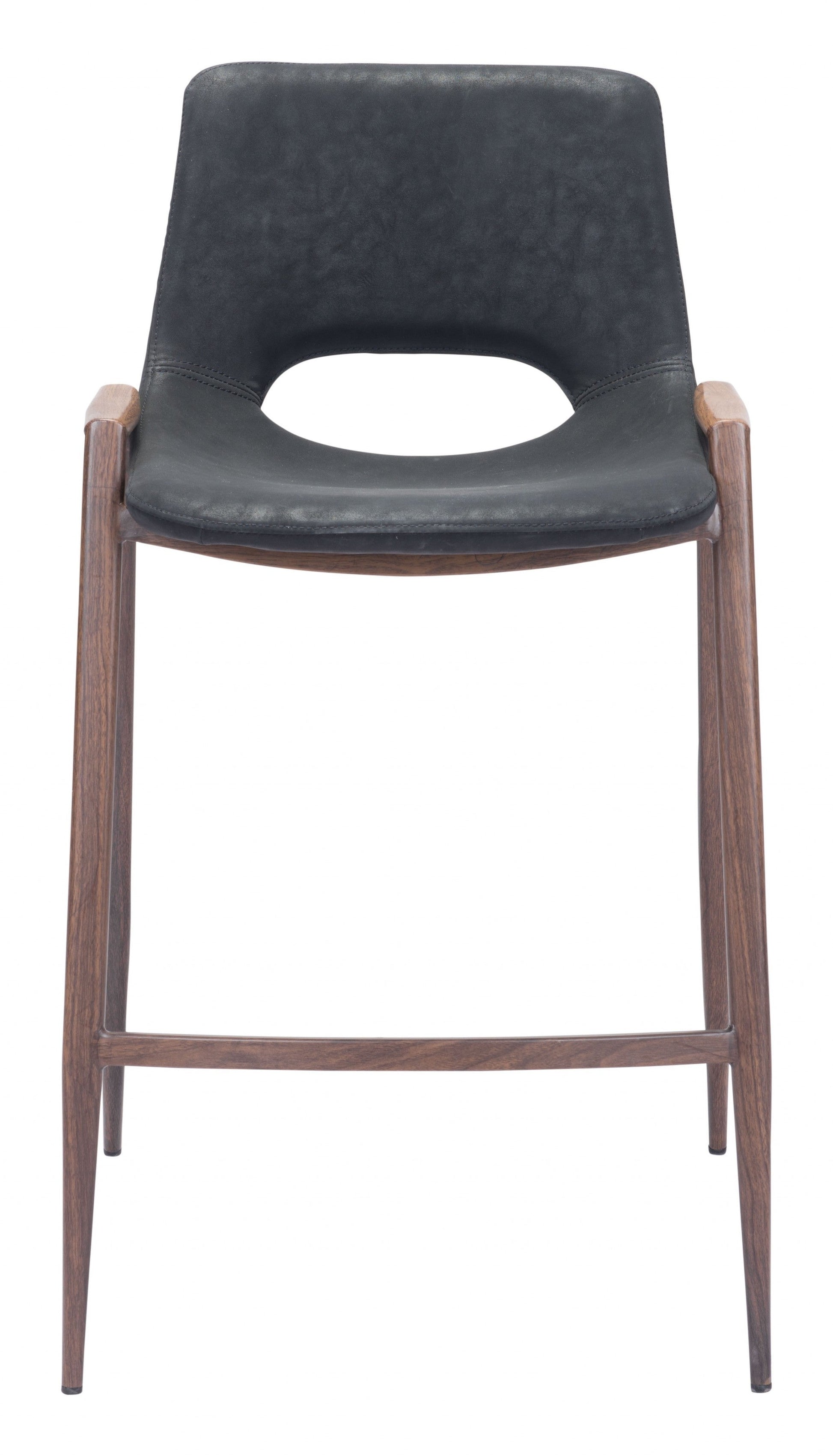 HomeRoots 26" Black And Brown Steel Low Back Counter Height Bar Chairs in Set of Two