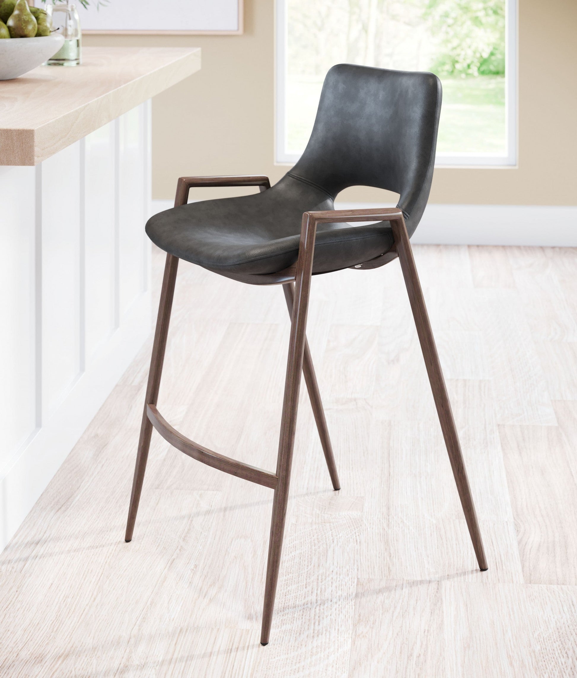 HomeRoots 26" Black And Brown Steel Low Back Counter Height Bar Chairs in Set of Two