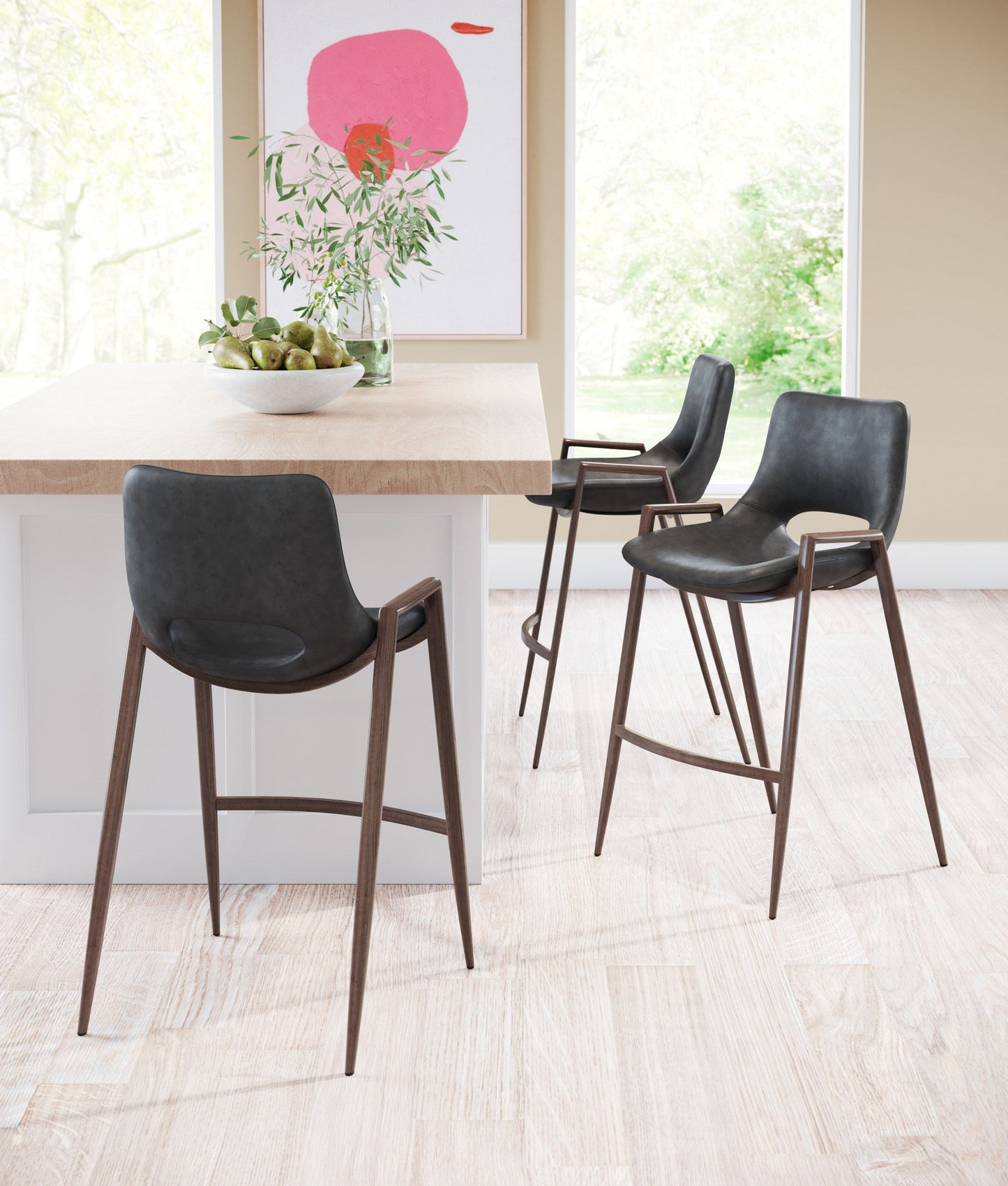 HomeRoots 26" Black And Brown Steel Low Back Counter Height Bar Chairs in Set of Two