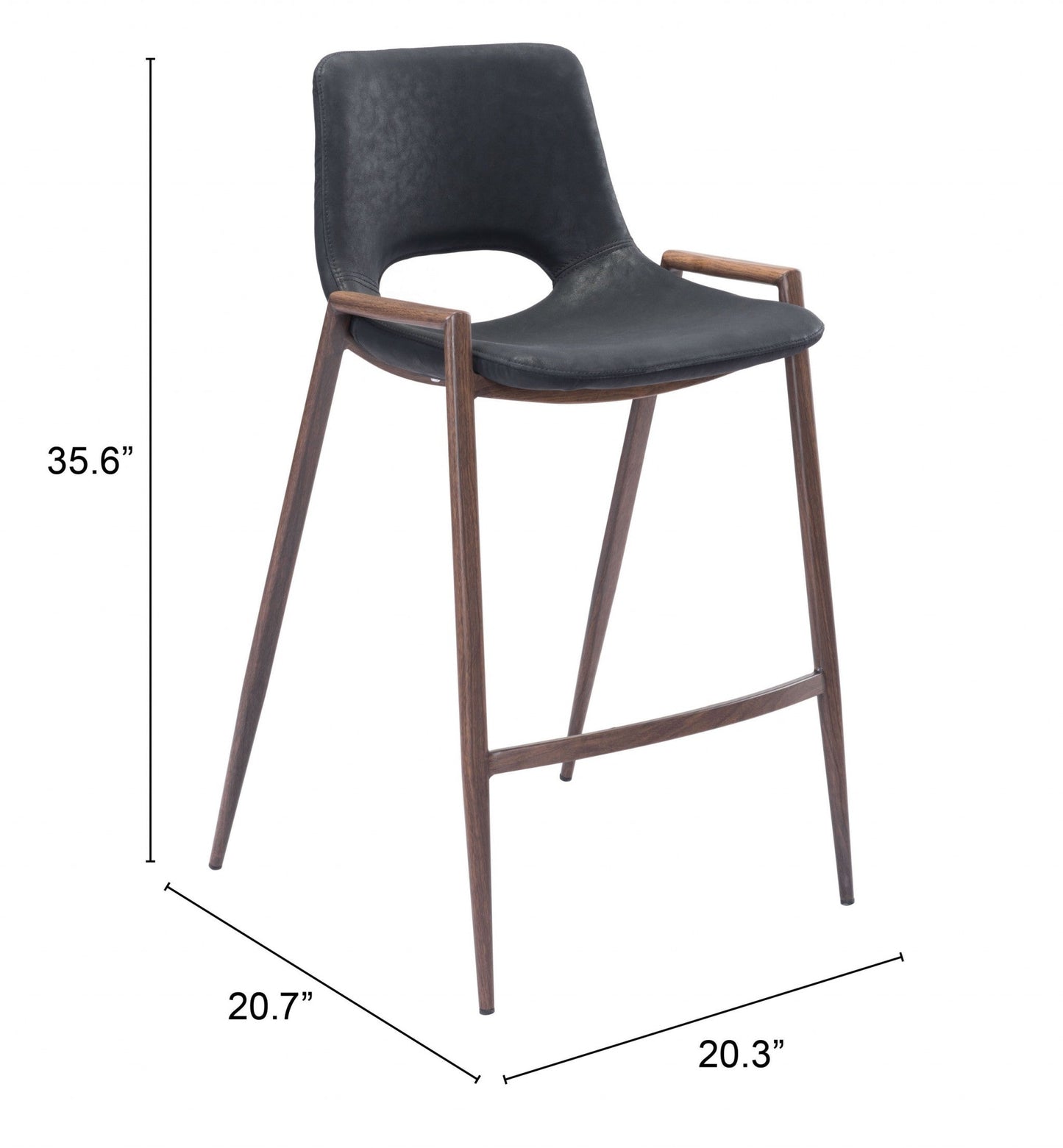 HomeRoots 26" Black And Brown Steel Low Back Counter Height Bar Chairs in Set of Two