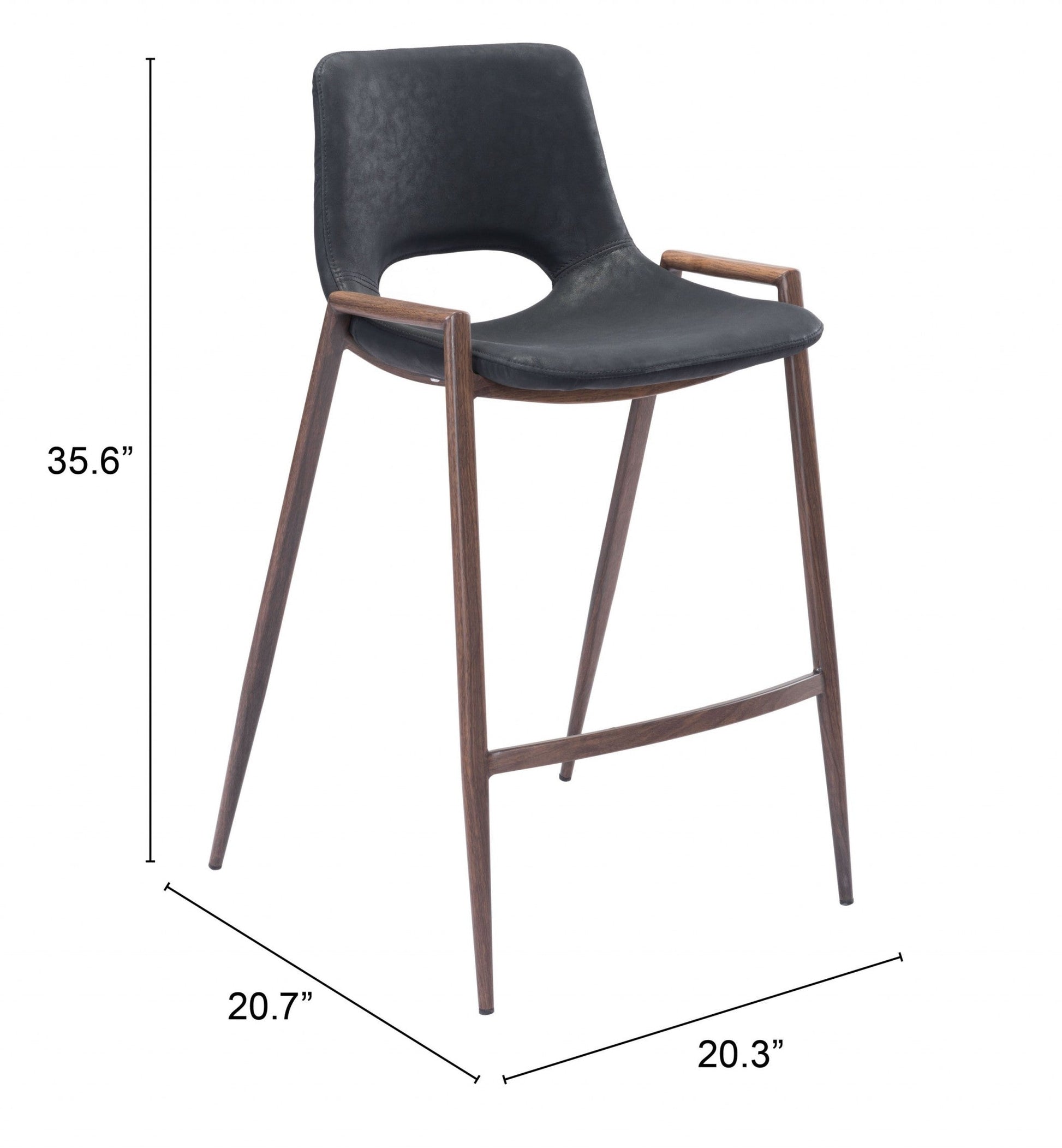 HomeRoots 26" Black And Brown Steel Low Back Counter Height Bar Chairs in Set of Two