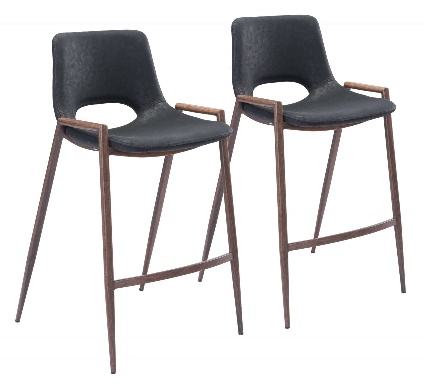 HomeRoots 26" Black And Brown Steel Low Back Counter Height Bar Chairs in Set of Two