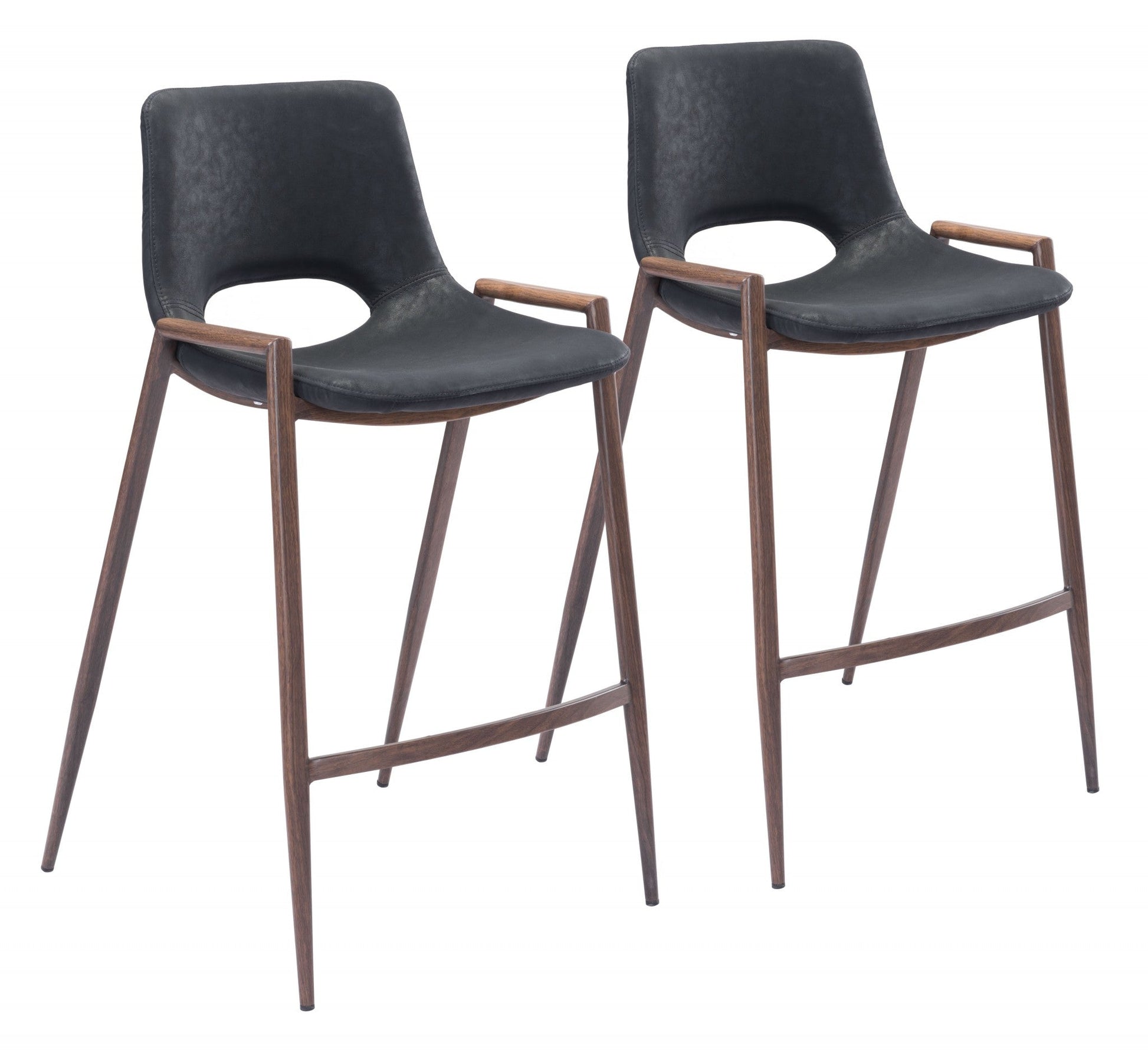 HomeRoots 26" Black And Brown Steel Low Back Counter Height Bar Chairs in Set of Two