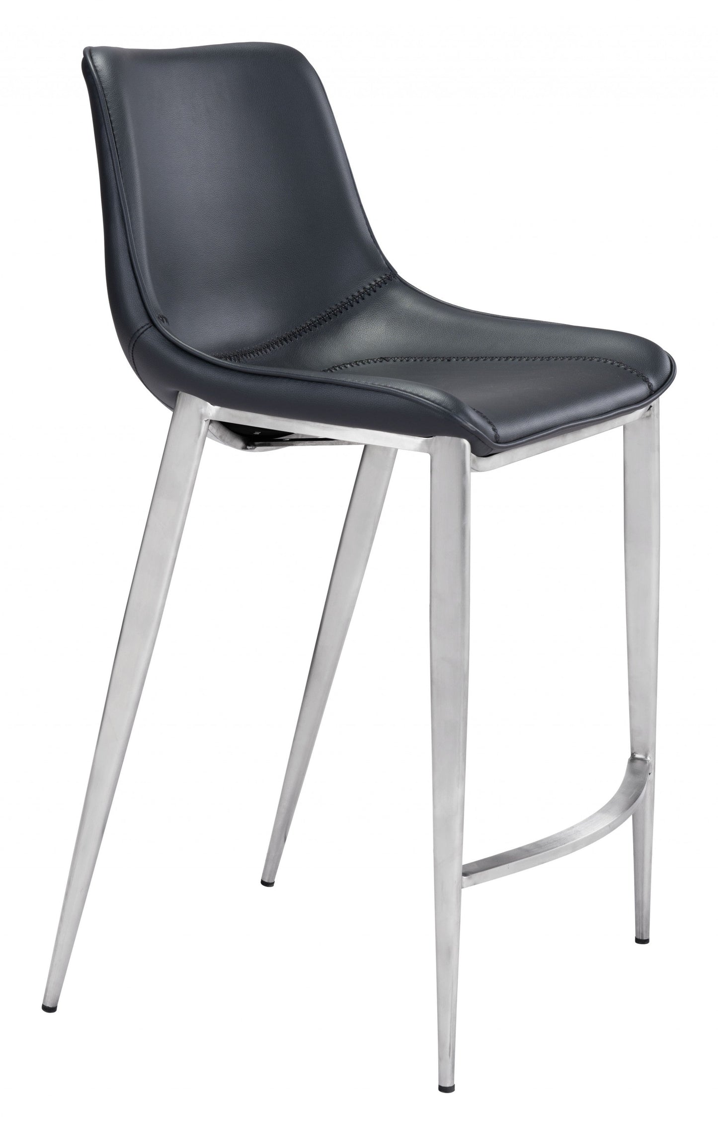 HomeRoots 26" Black And Silver Steel Low Back Counter Height Bar Chairs in Set of Two