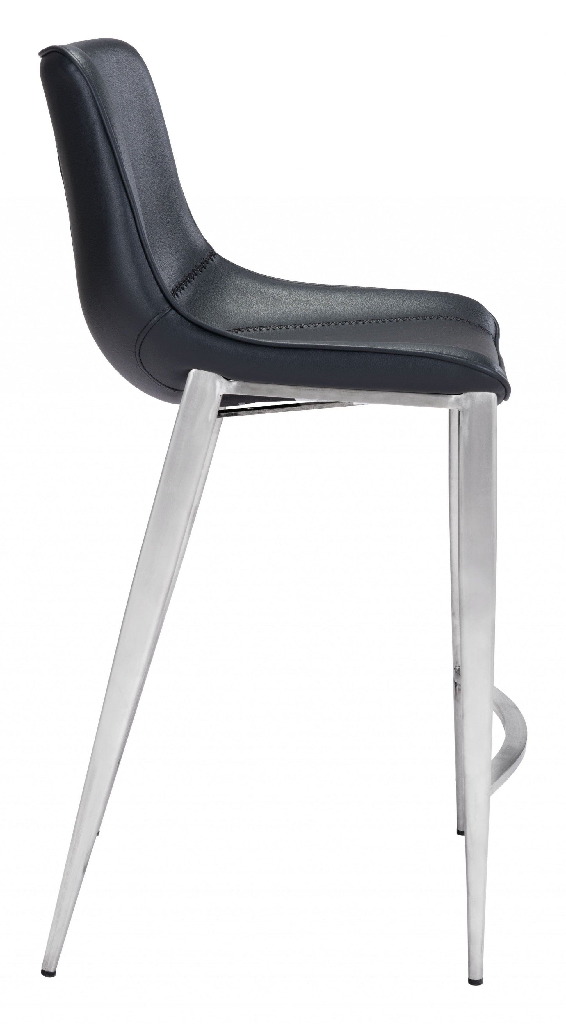 HomeRoots 26" Black And Silver Steel Low Back Counter Height Bar Chairs in Set of Two