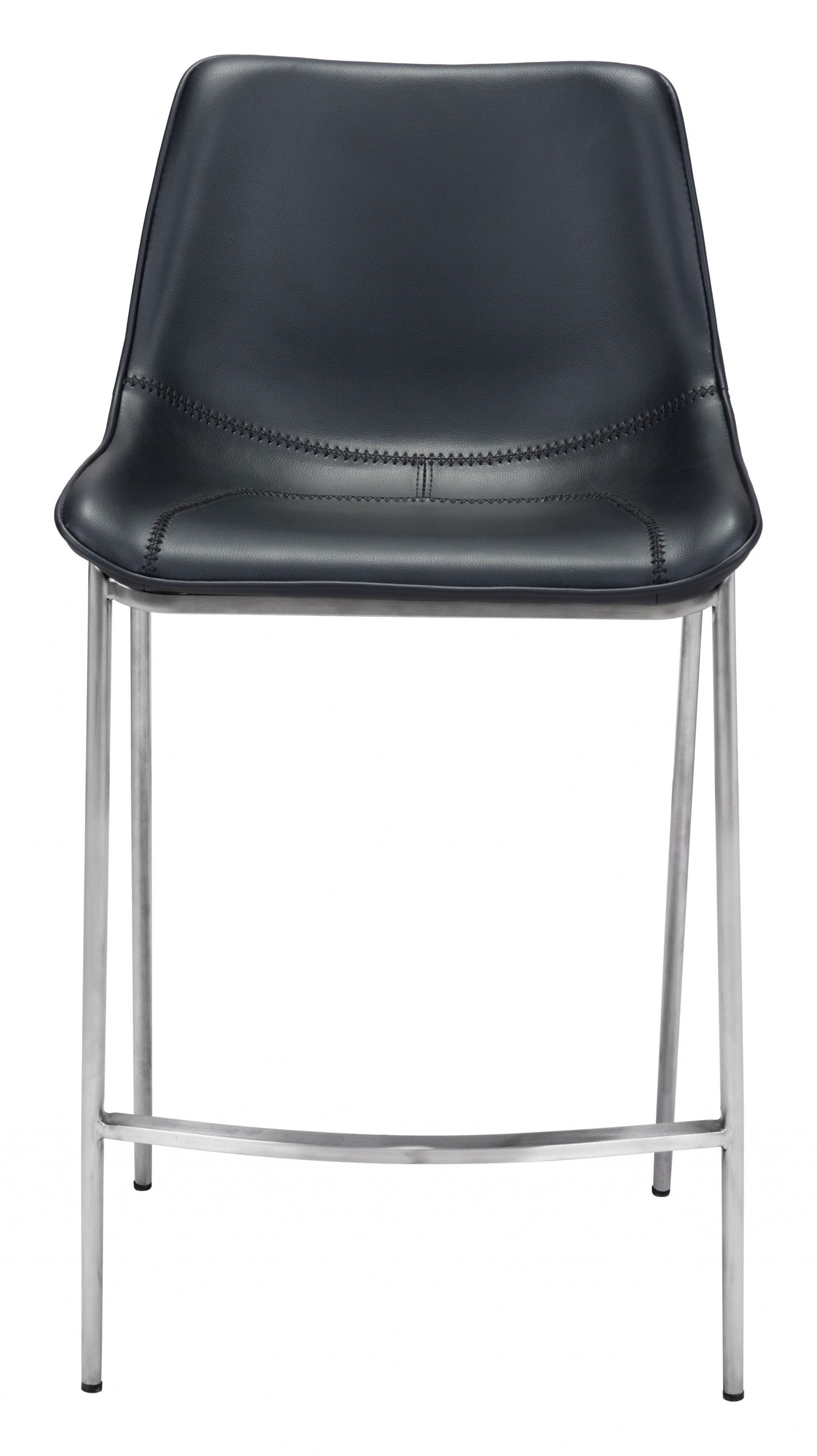 HomeRoots 26" Black And Silver Steel Low Back Counter Height Bar Chairs in Set of Two
