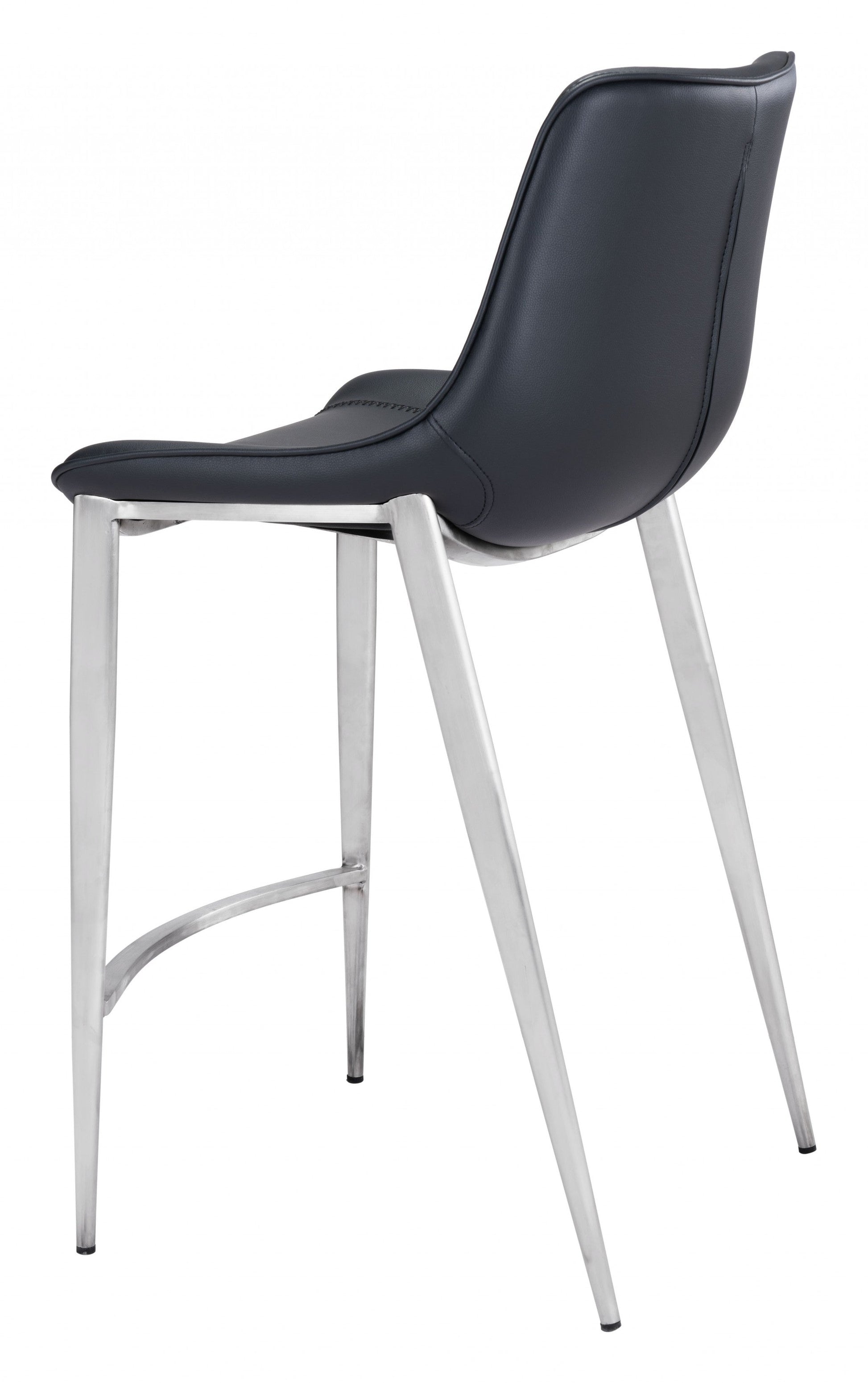 HomeRoots 26" Black And Silver Steel Low Back Counter Height Bar Chairs in Set of Two