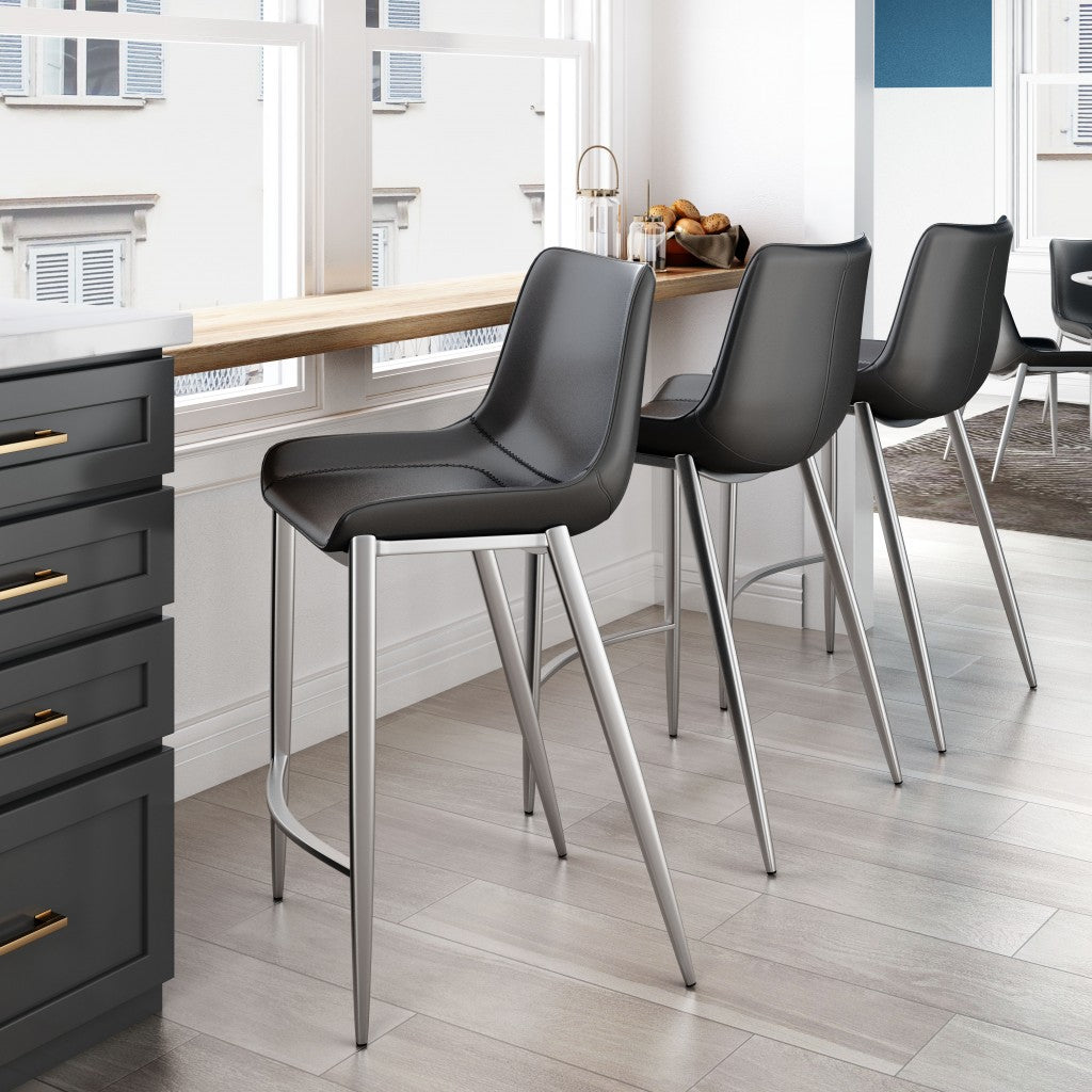 HomeRoots 26" Black And Silver Steel Low Back Counter Height Bar Chairs in Set of Two