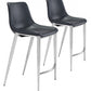 HomeRoots 26" Black And Silver Steel Low Back Counter Height Bar Chairs in Set of Two