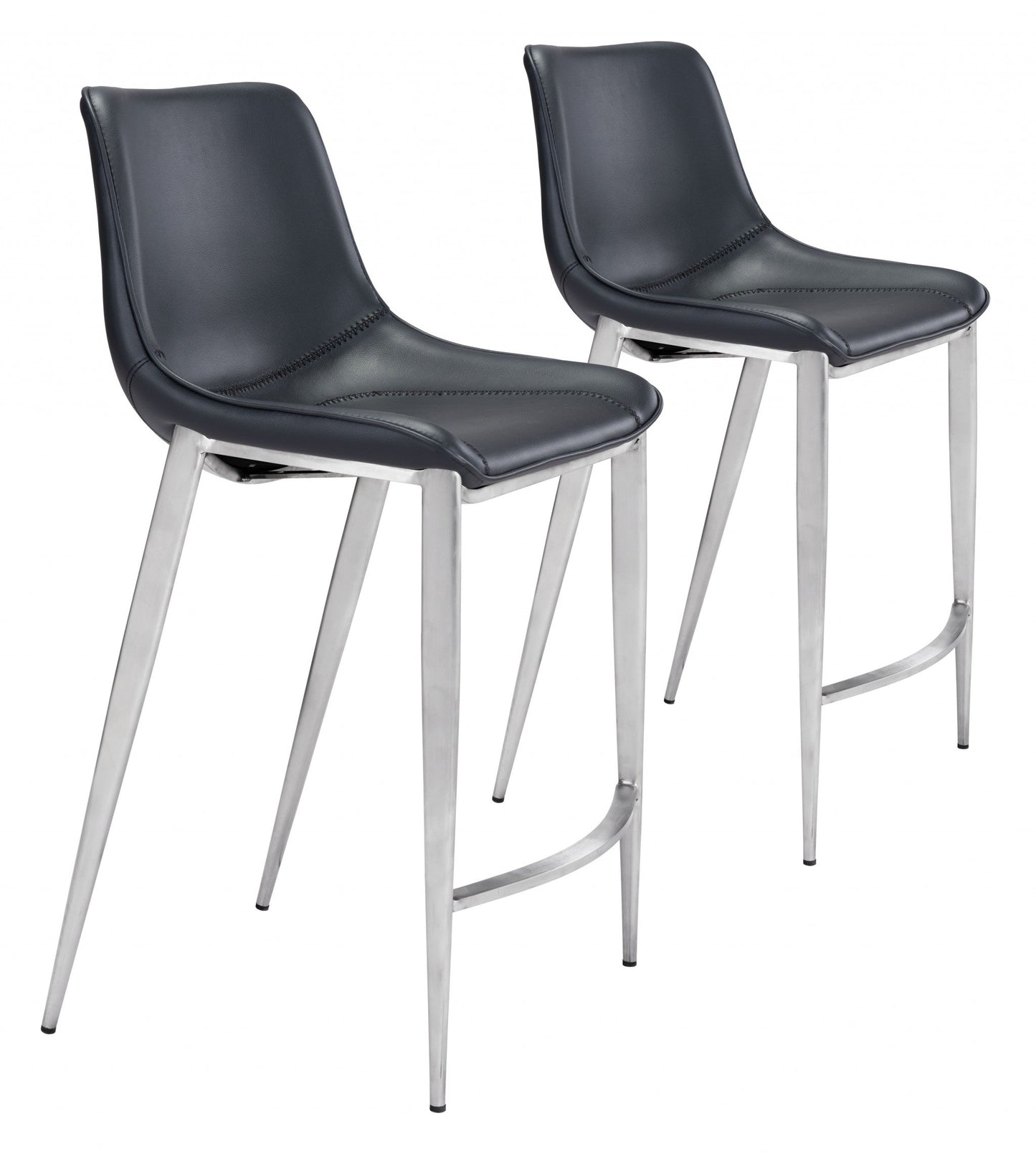 HomeRoots 26" Black And Silver Steel Low Back Counter Height Bar Chairs in Set of Two
