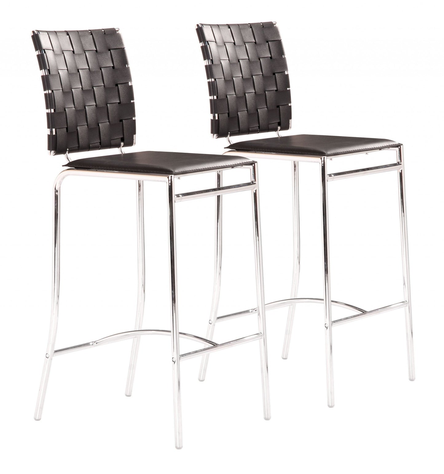 HomeRoots 26" Black And Silver Steel Low Back Counter Height Bar Chairs in Set of Two