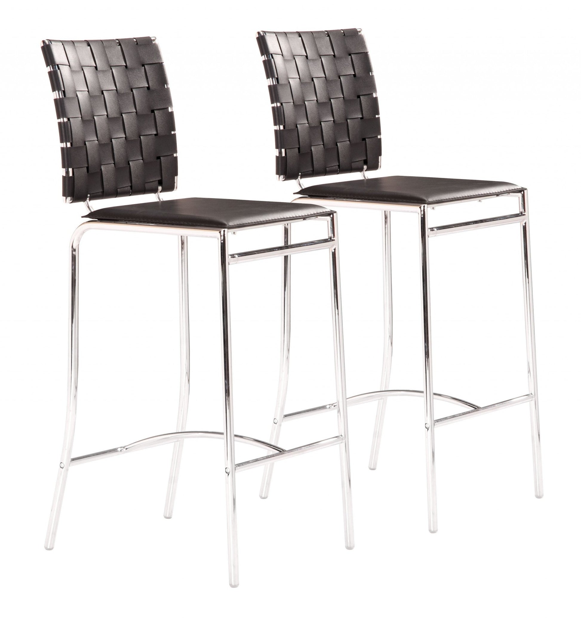 HomeRoots 26" Black And Silver Steel Low Back Counter Height Bar Chairs in Set of Two
