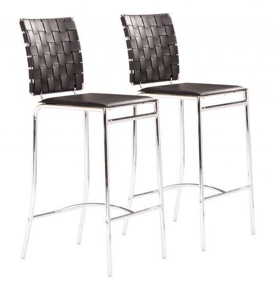 HomeRoots 26" Black And Silver Steel Low Back Counter Height Bar Chairs in Set of Two