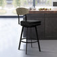 HomeRoots 26" Black Faux Leather Black Metal and Gray Walnut Open Back Swivel Bar Stool