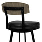 HomeRoots 26" Black Faux Leather Black Metal and Gray Walnut Open Back Swivel Bar Stool