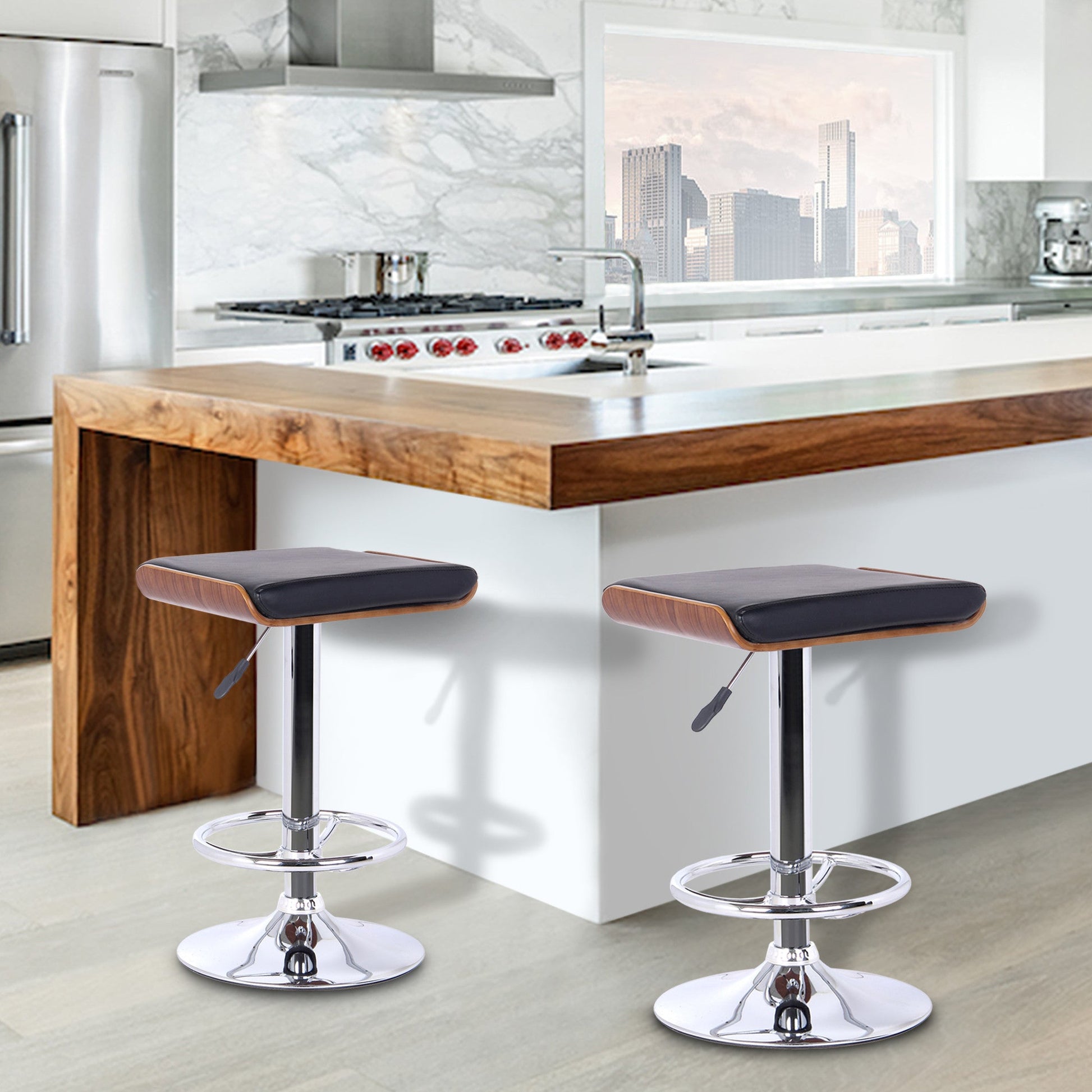 HomeRoots 26" Black Faux Leather Chrome Finished Bar Stool